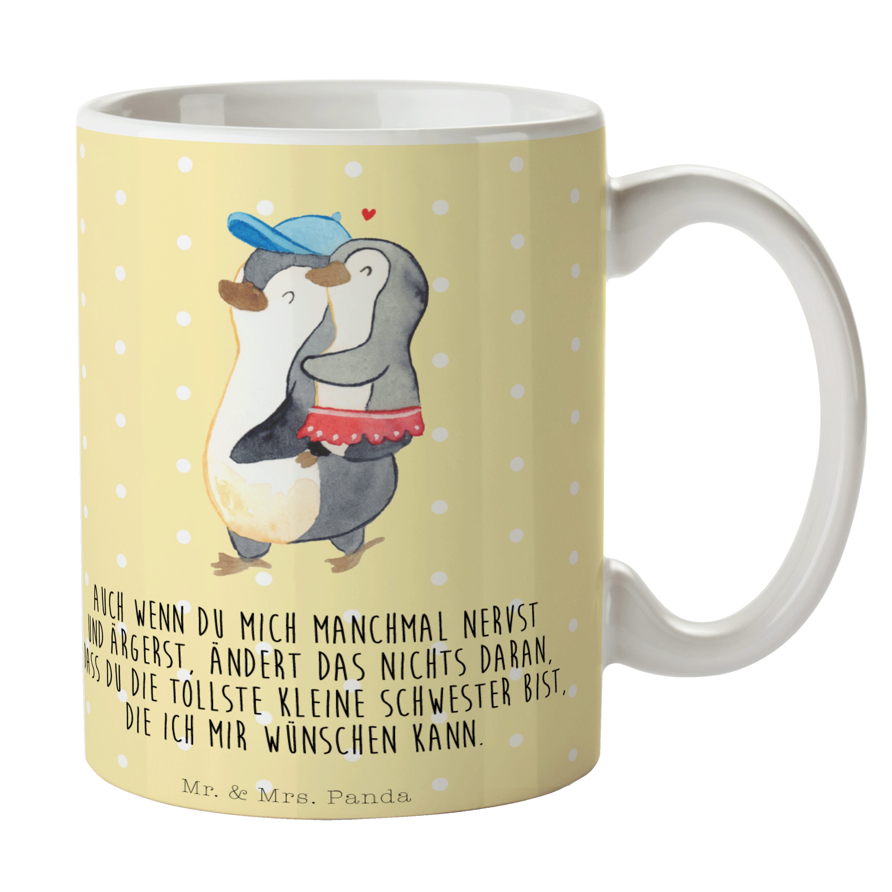 Kleine & Panda Geschenk, Gelb Schwester Tasse Mrs. Pastell - Kaffeetass, - Keramik Mr. Tasse, Pinguin