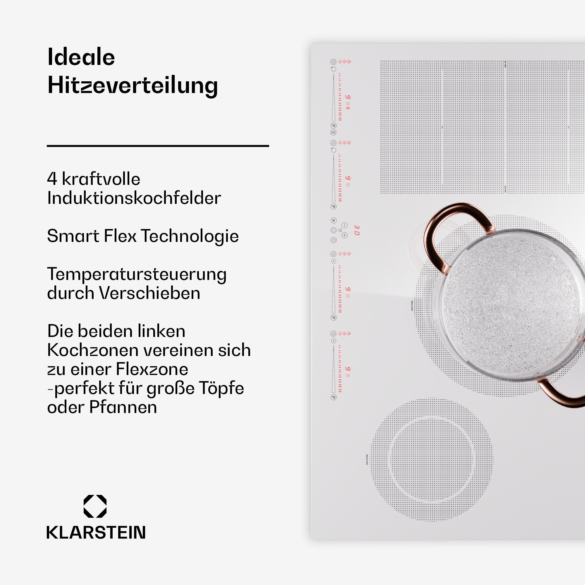 Klarstein Induktions-Kochfeld Masterzone 77 Hybrid, Kochfelder Induktion Hob Gas Hob Flex 4 Zonen
