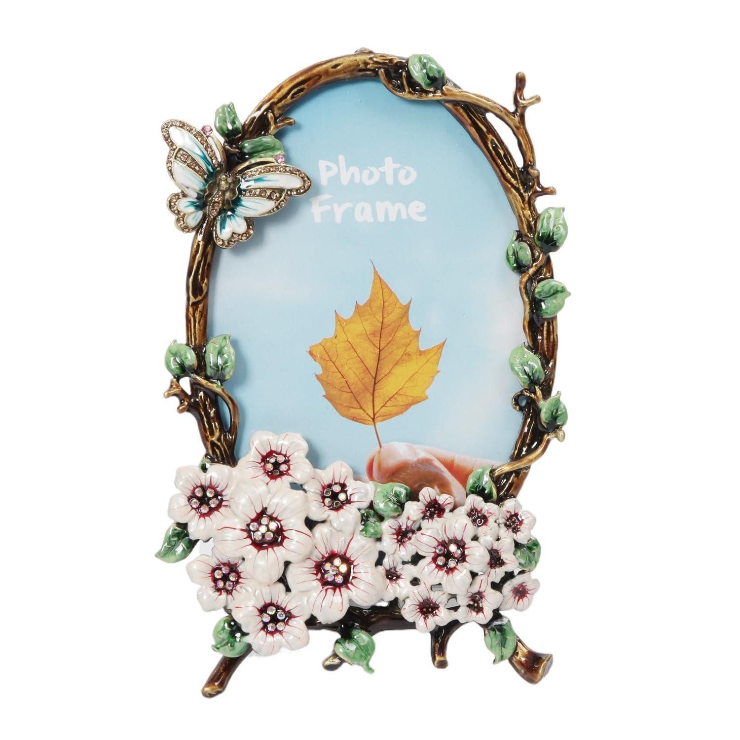 LuxusKollektion Bilderrahmen Bilderrahmen Oval 10x15cm Vintage Metall Blumen Schmetterling, (1 St)