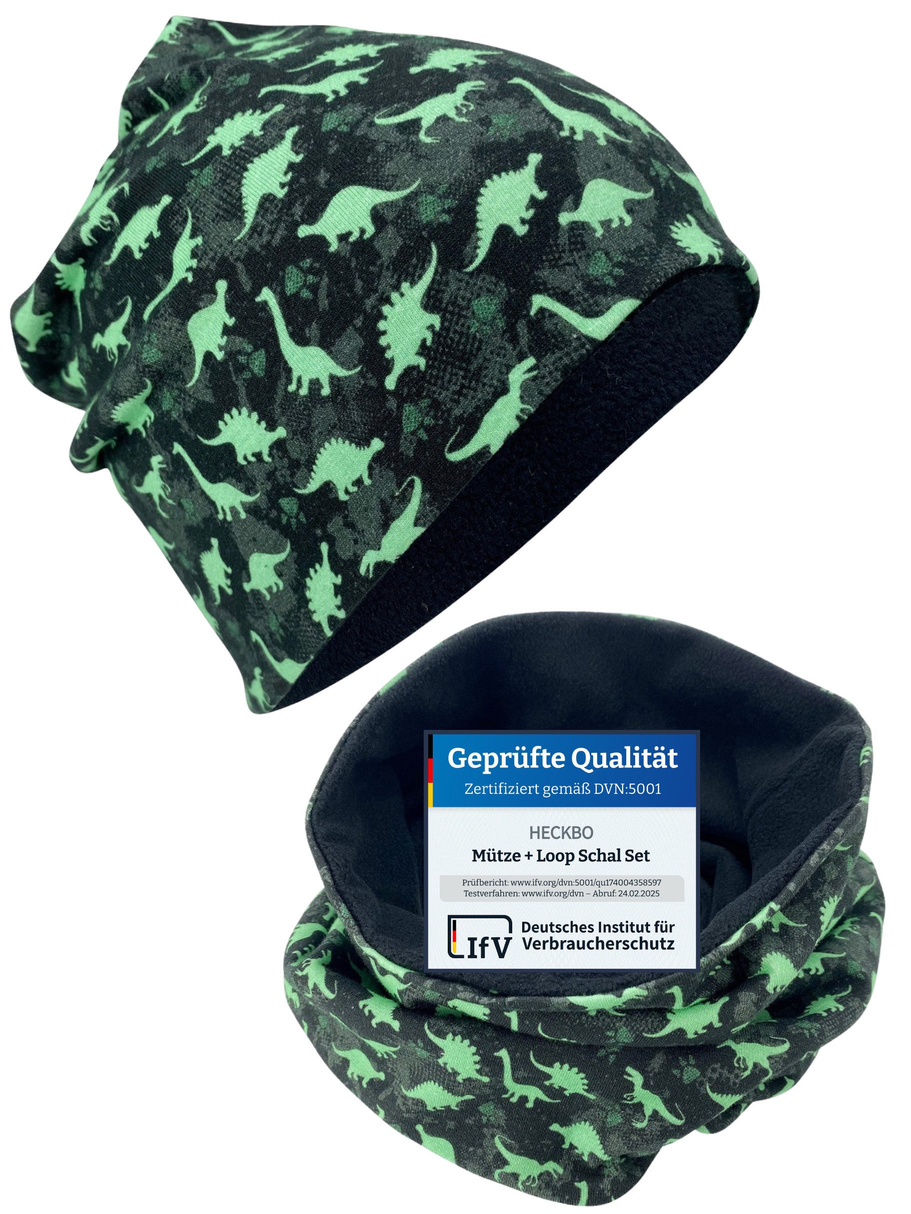 Beanie HECKBO Kinder Mädchen Jungen Beanie Mütze & Loop-Schal Set