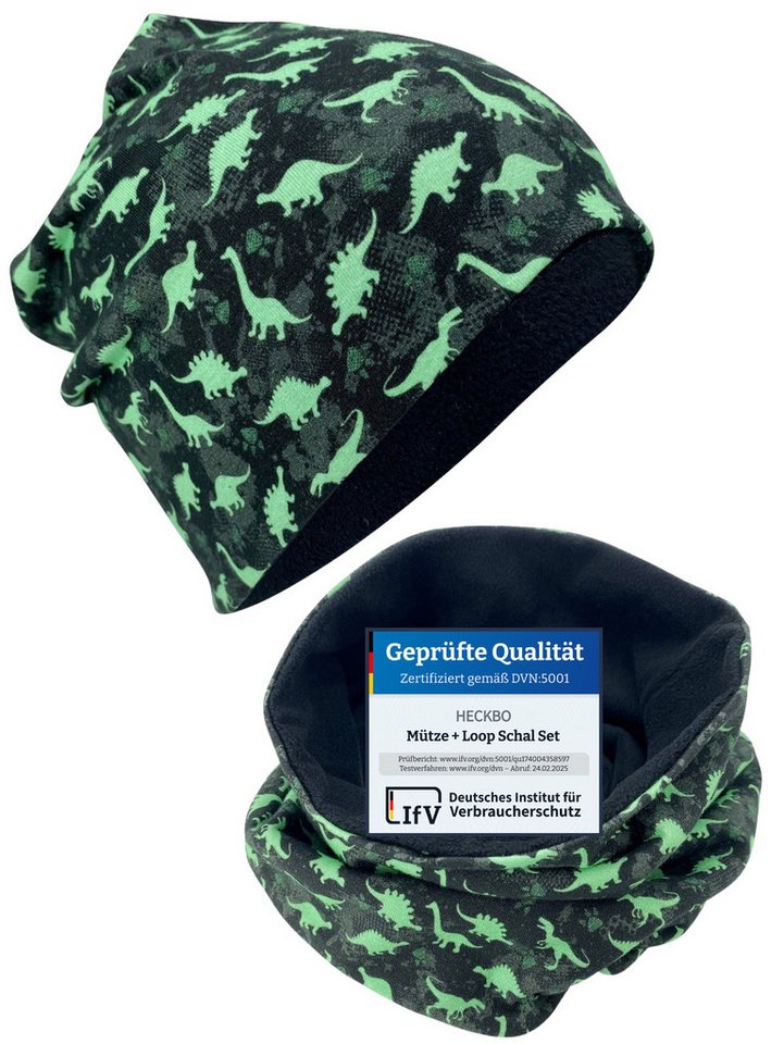HECKBO Beanie HECKBO Kinder Mädchen Jungen Beanie Mütze & Loop-Schal Set