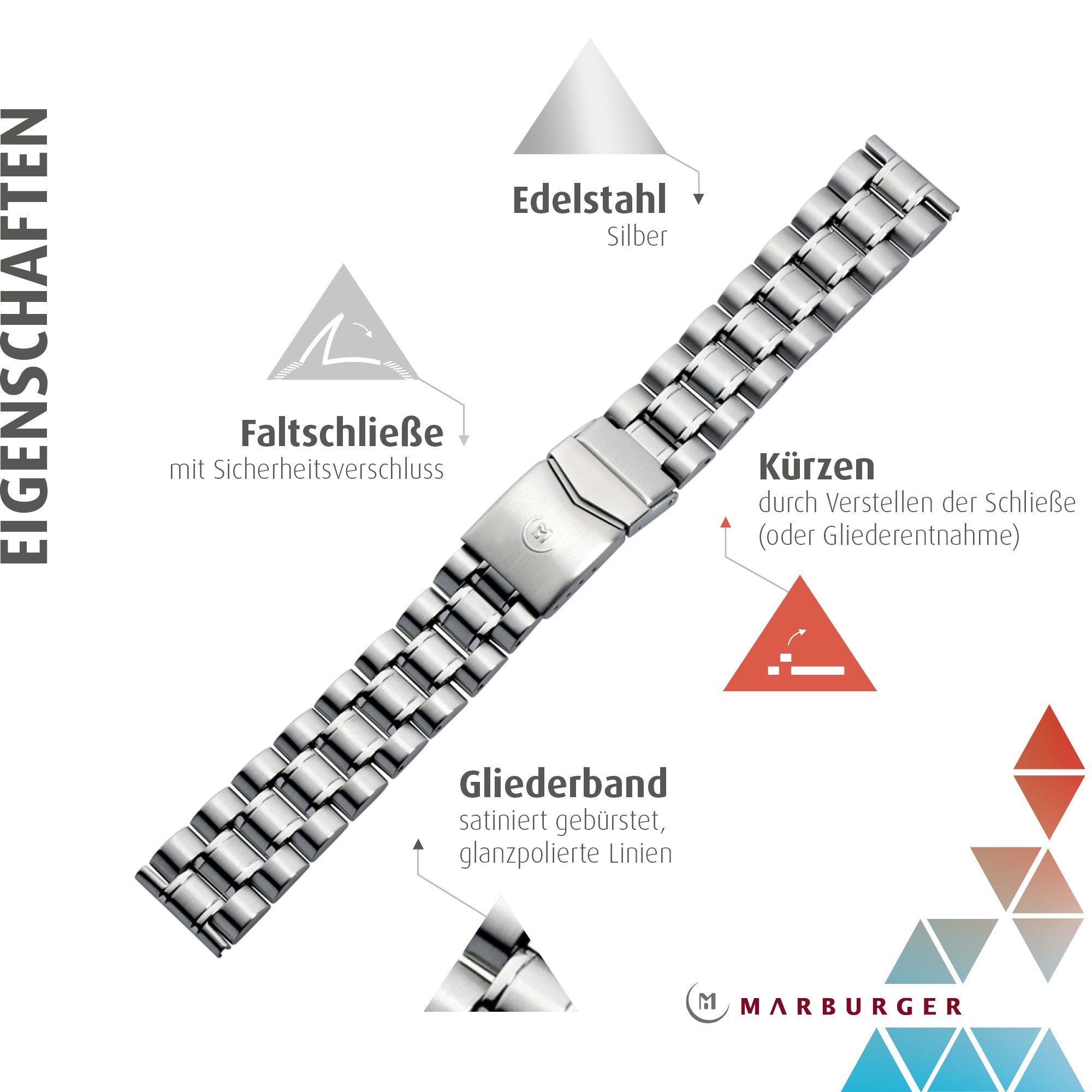 MARBURGER Uhrenarmband 20mm Edelstahl Silber günstig online kaufen