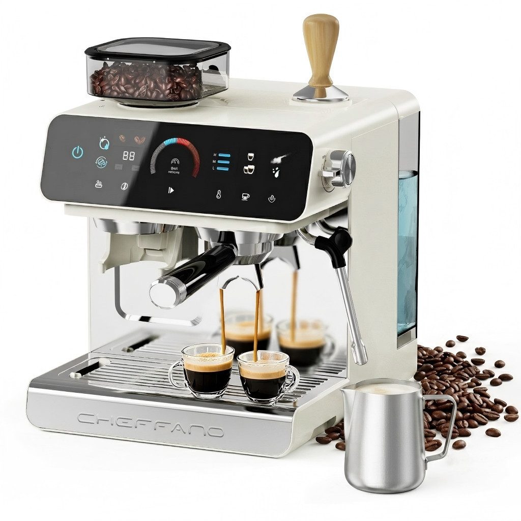 CHEFFANO Siebträgermaschine Espressomaschine 20 Bar mit integriertem Mahlwerk, 19 Mahlgradstufen, 1x4, 1350W, 20bar