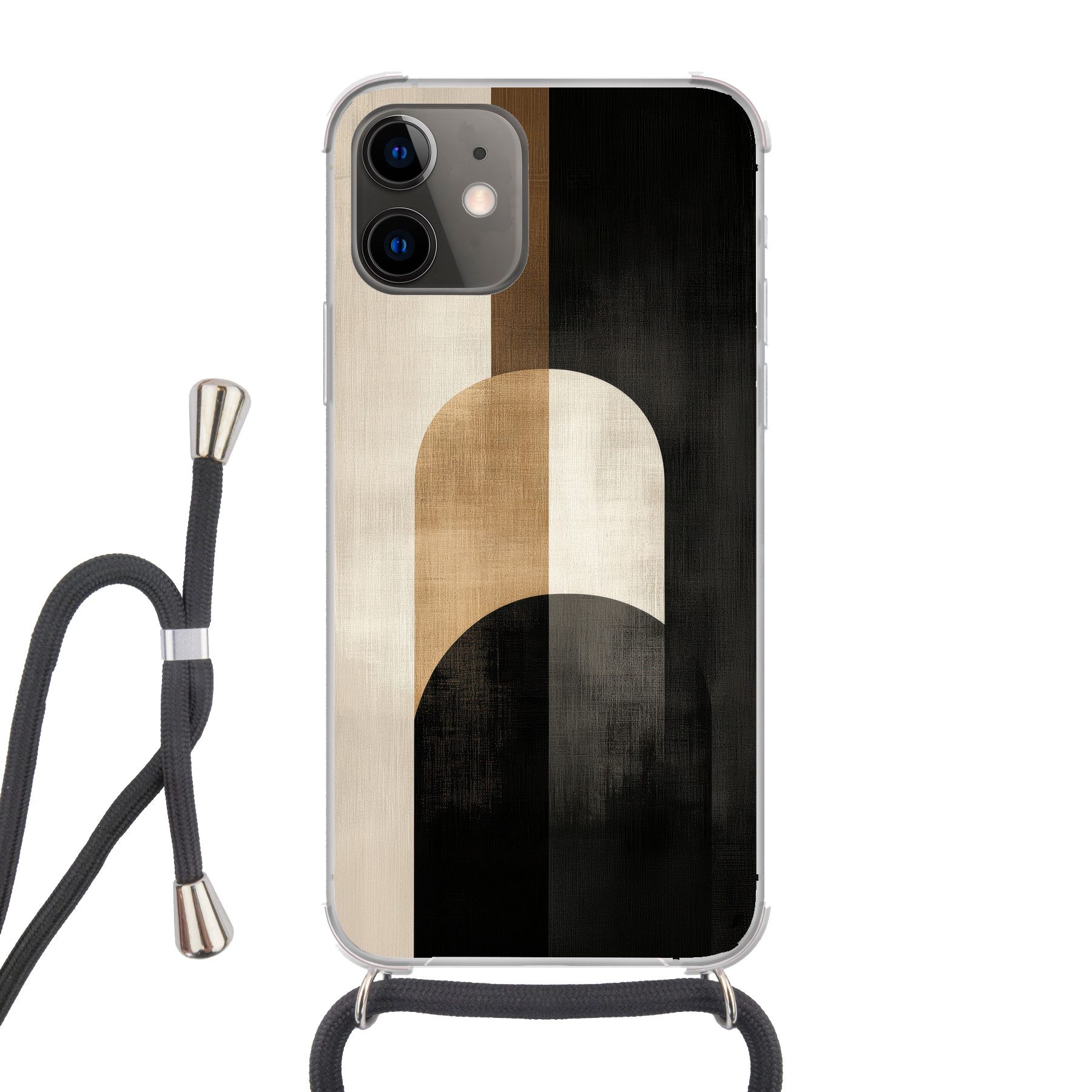 MuchoWow Handyhülle für Apple iPhone 12 Geometrisch - Formen - Weiß, Tragbare Handyhüllen mit Kette zum umhängen, Handykette Handyband