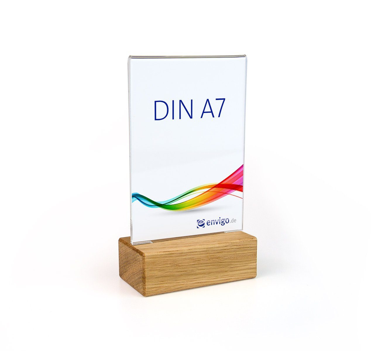 A7 DIN Holz+Acrylglas Einzelrahmen hoch, envigo.de »Eiche« Tischaufsteller