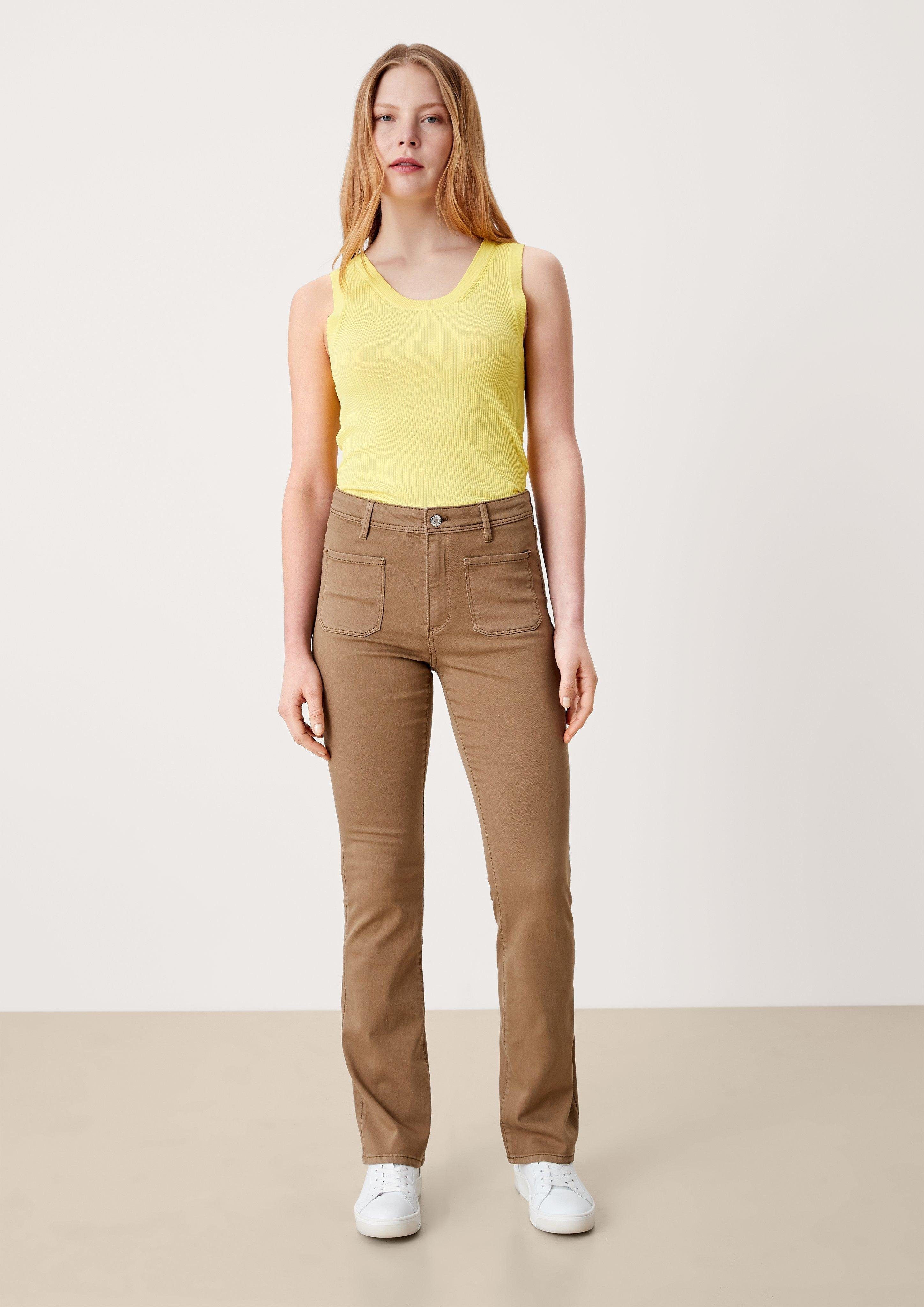 s.Oliver Bootcut Leg Leder-Patch / 5-Pocket-Jeans High Fit / brown Beverly / Slim Rise Jeans