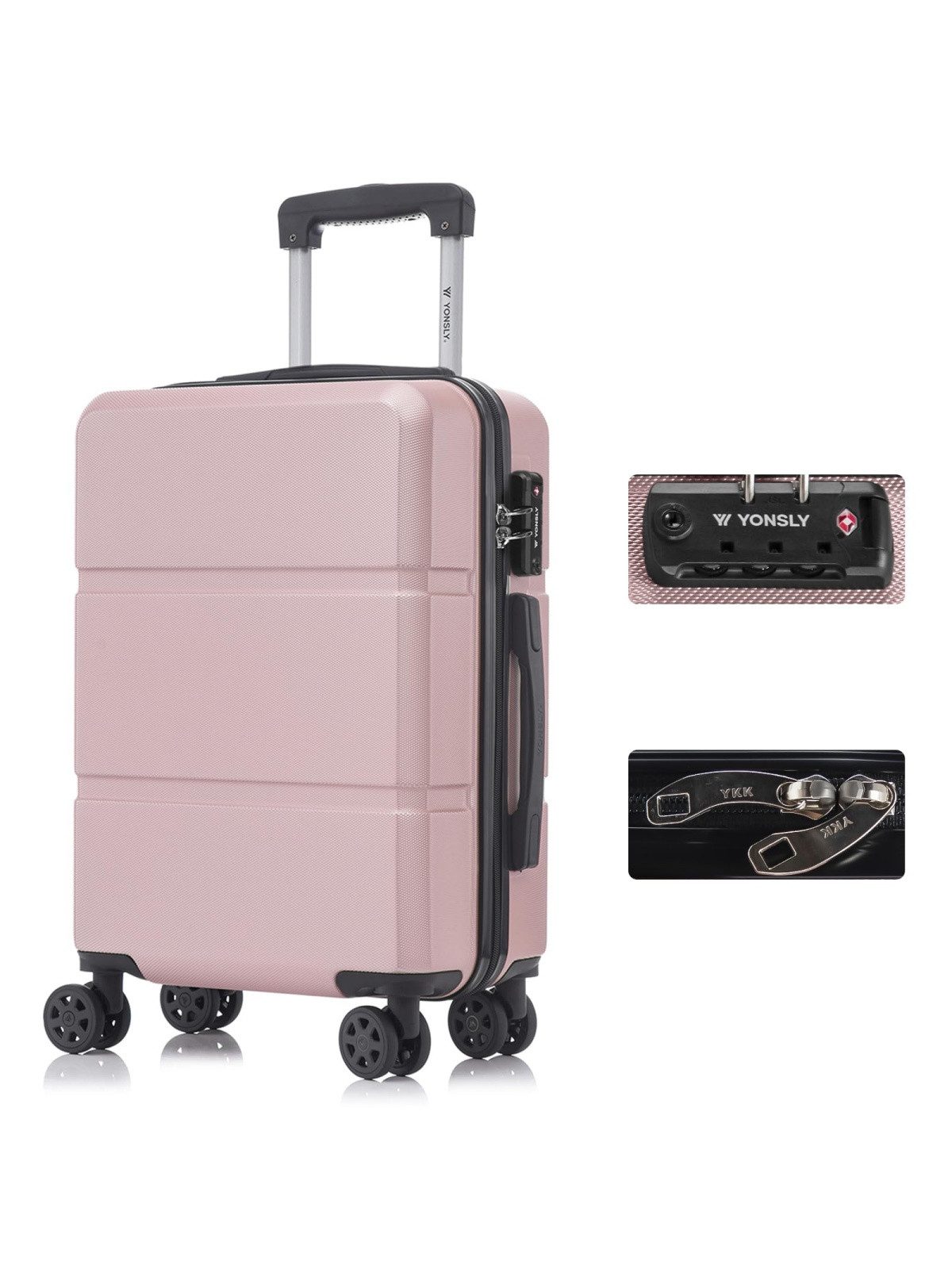 YONSLY Koffer Hartschalen-Reisekoffer Trolley Rollkoffer aus ABS und Aluminium, 4 Rollen, TSA-Schloss, YKK-Reißverschluss, austauschbare Rollen & Griffe