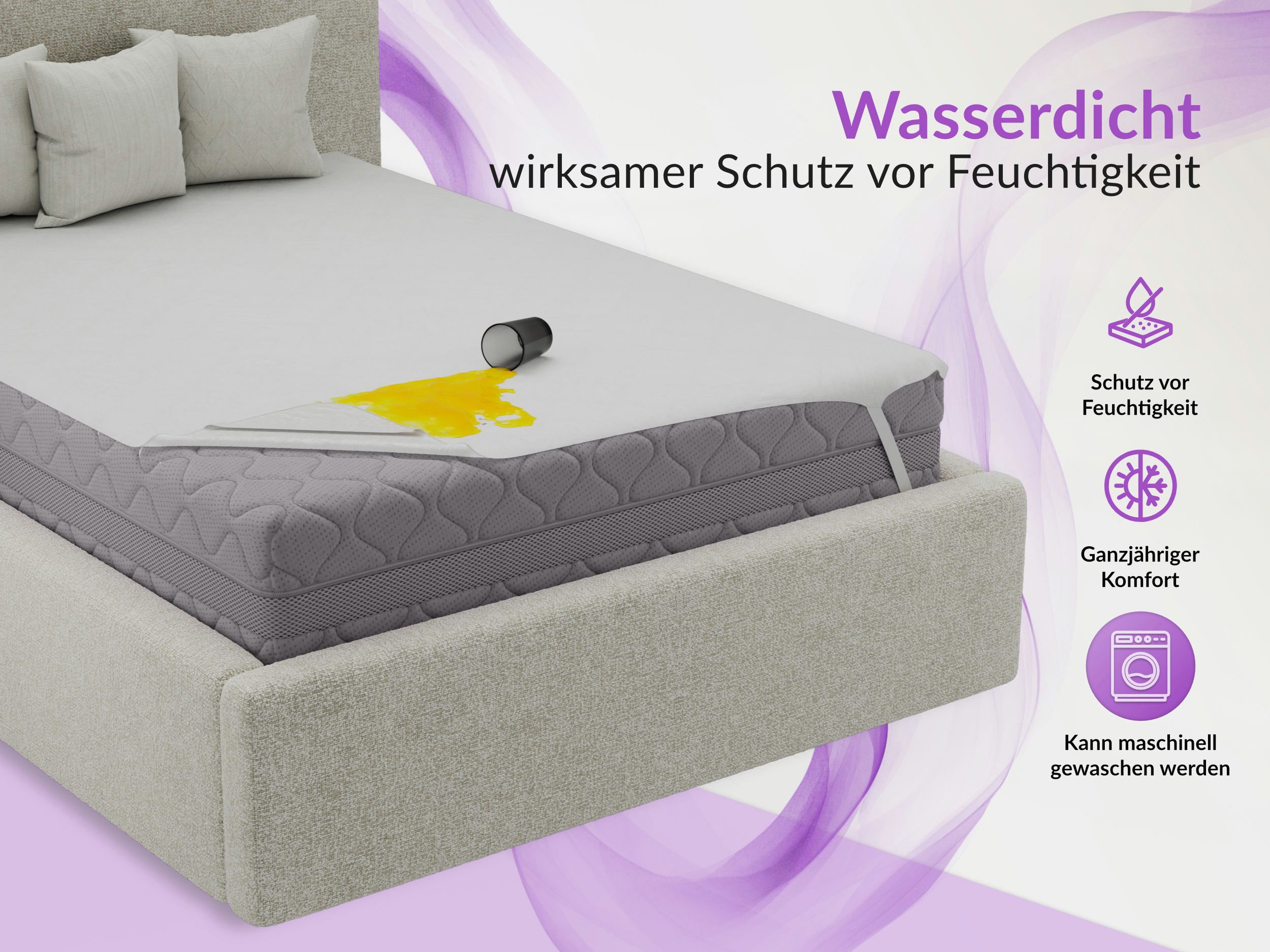 Matratzenauflage VITA MKS MÖBEL, Matratzenschoner mit Gummibändern, Polyurethan-Membran, wasserdichter – Bild 3 von 4