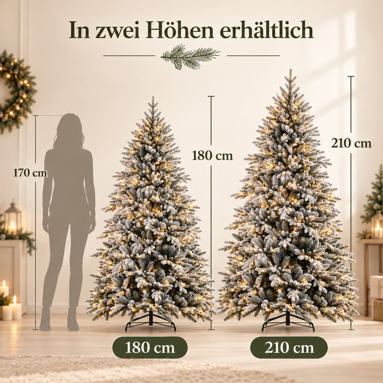 PHILODECO Künstlicher Weihnachtsbaum 180/210cm, 300–400 warmweiße LEDs, 8 Lichtmodi, 933–1287 Zweigspitzen – Bild 3 von 5