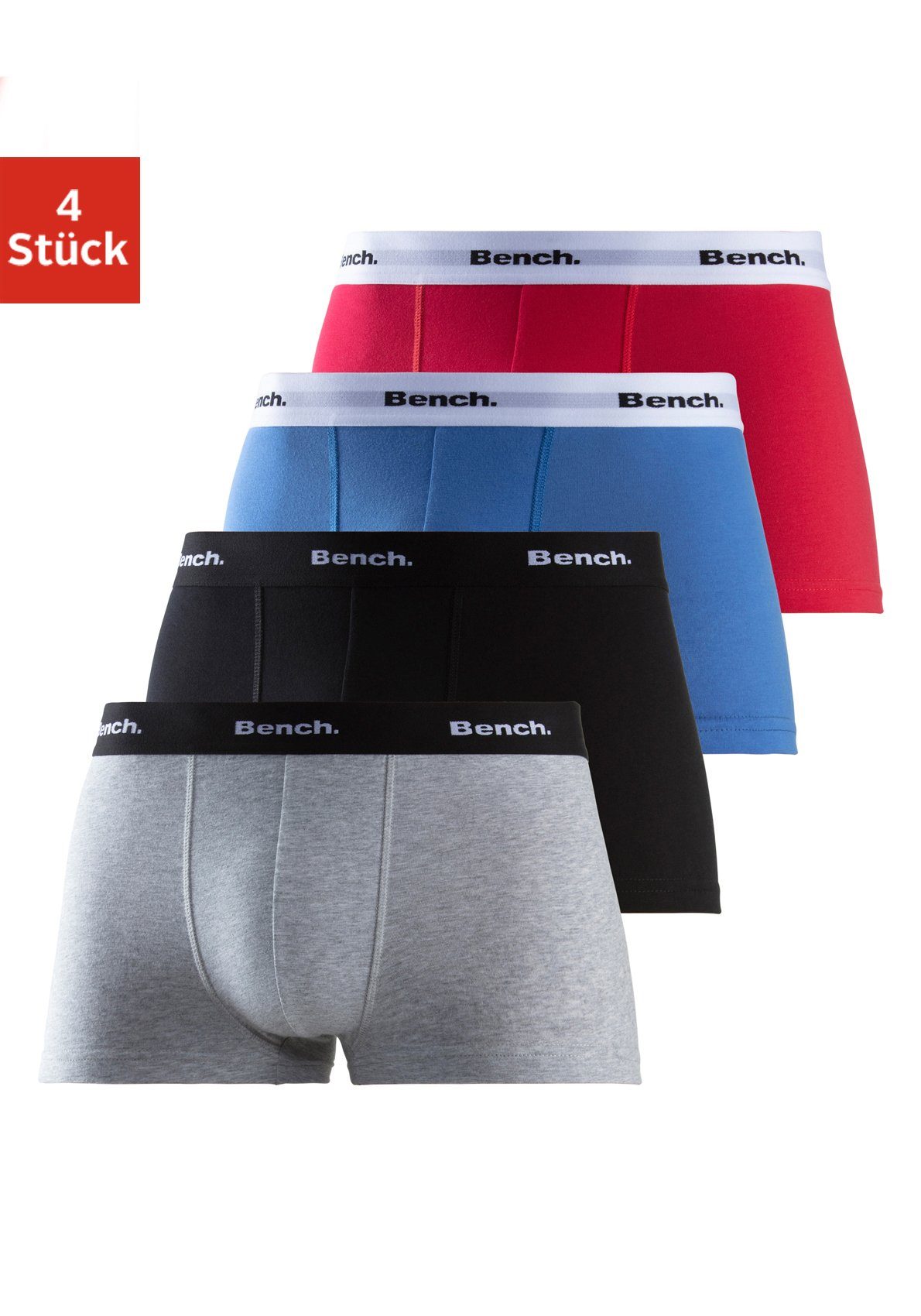 Bench. Boxershorts (Packung, 4-St) in Hipster-Form mit kontrastfarbenem Bund