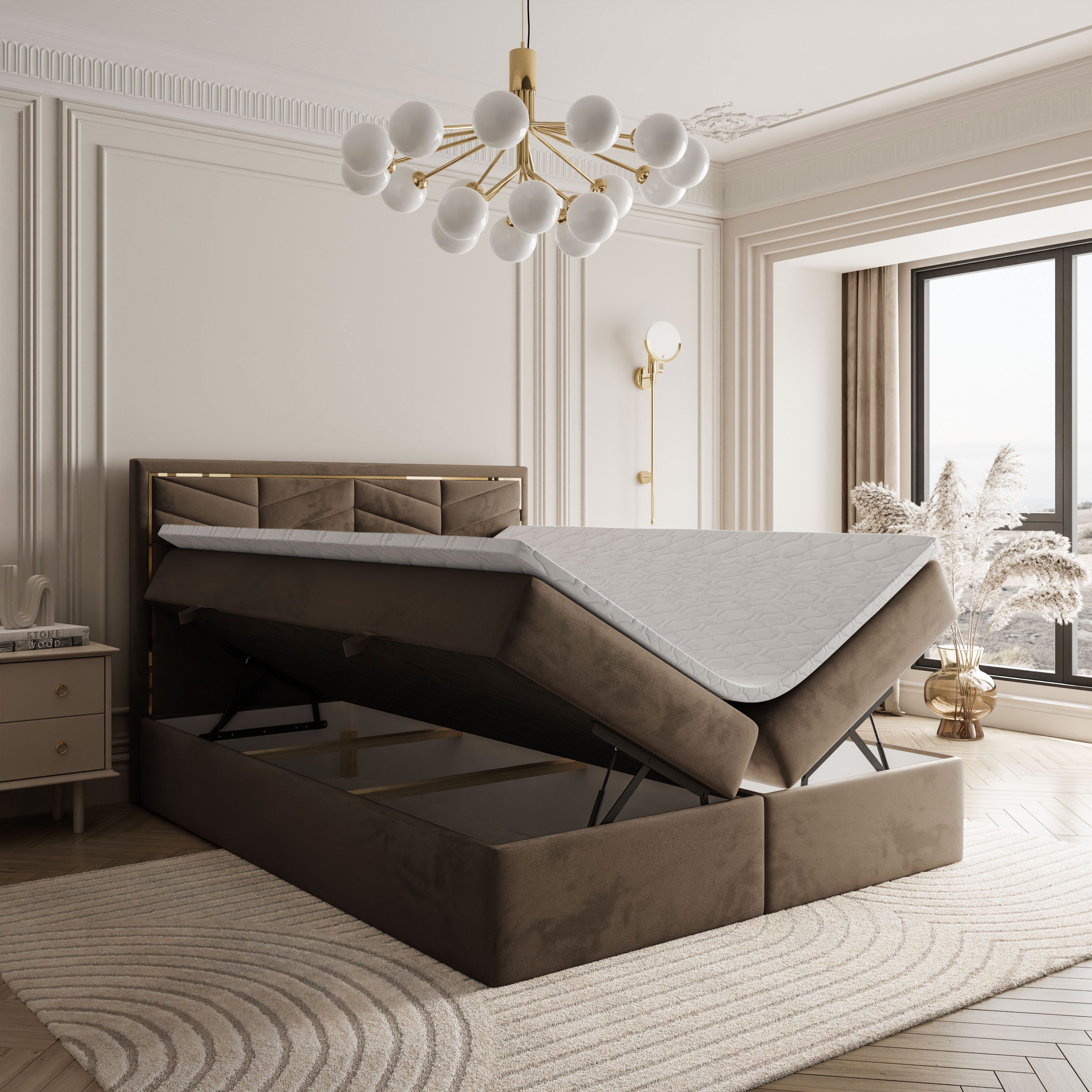 Lookway Boxspringbett AURORA mit Bettkasten und Topper (Bett mit topper)