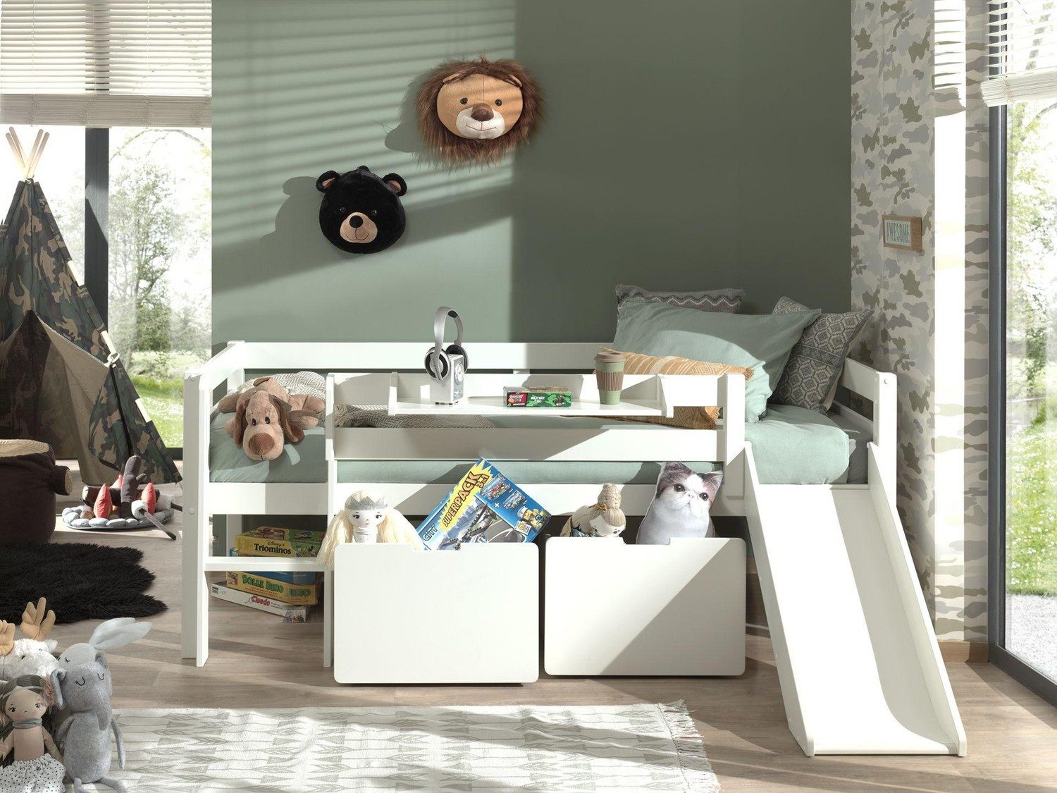 Vipack Spielbett "Pino, Kiefer massiv, mit Rolllattenrost, 2 Rollboxen, Mad günstig online kaufen
