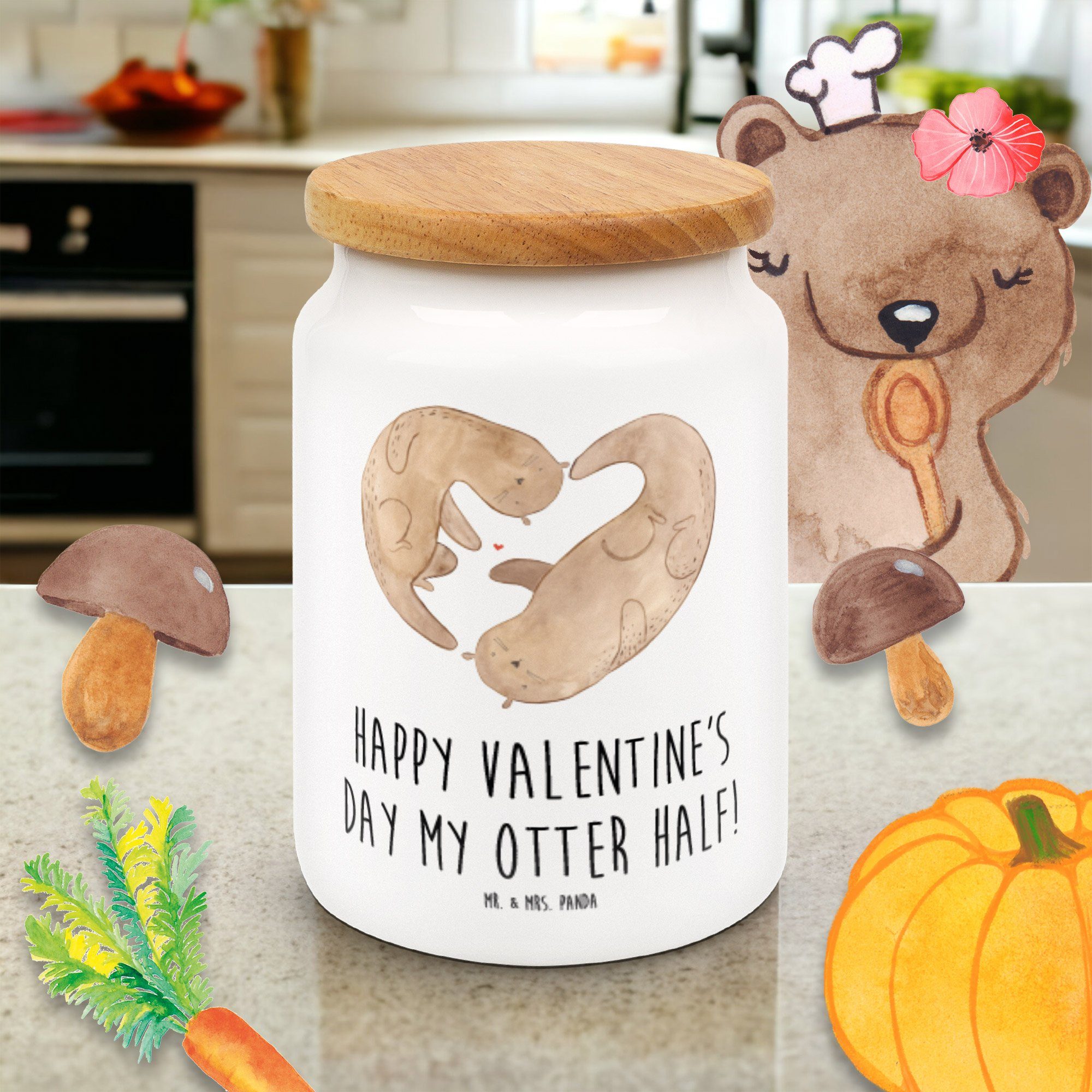 Mr. & Mrs. Panda Vorratsdose Vorratsbehälter, Keksdose, - Keramik, - Otter Geschenk, Weiß Valentine Partner, (1-tlg)