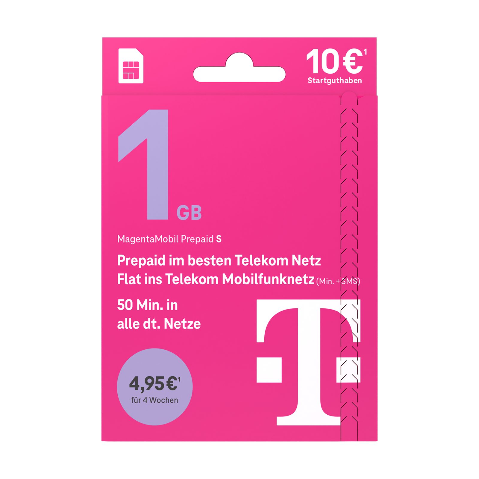 Telekom MagentaMobil Prepaid S Simkarte mit 10 € Startguthaben 5G D-Netz Prepaidkarte, (1 GB Datenvolumen / 4 Wochen)