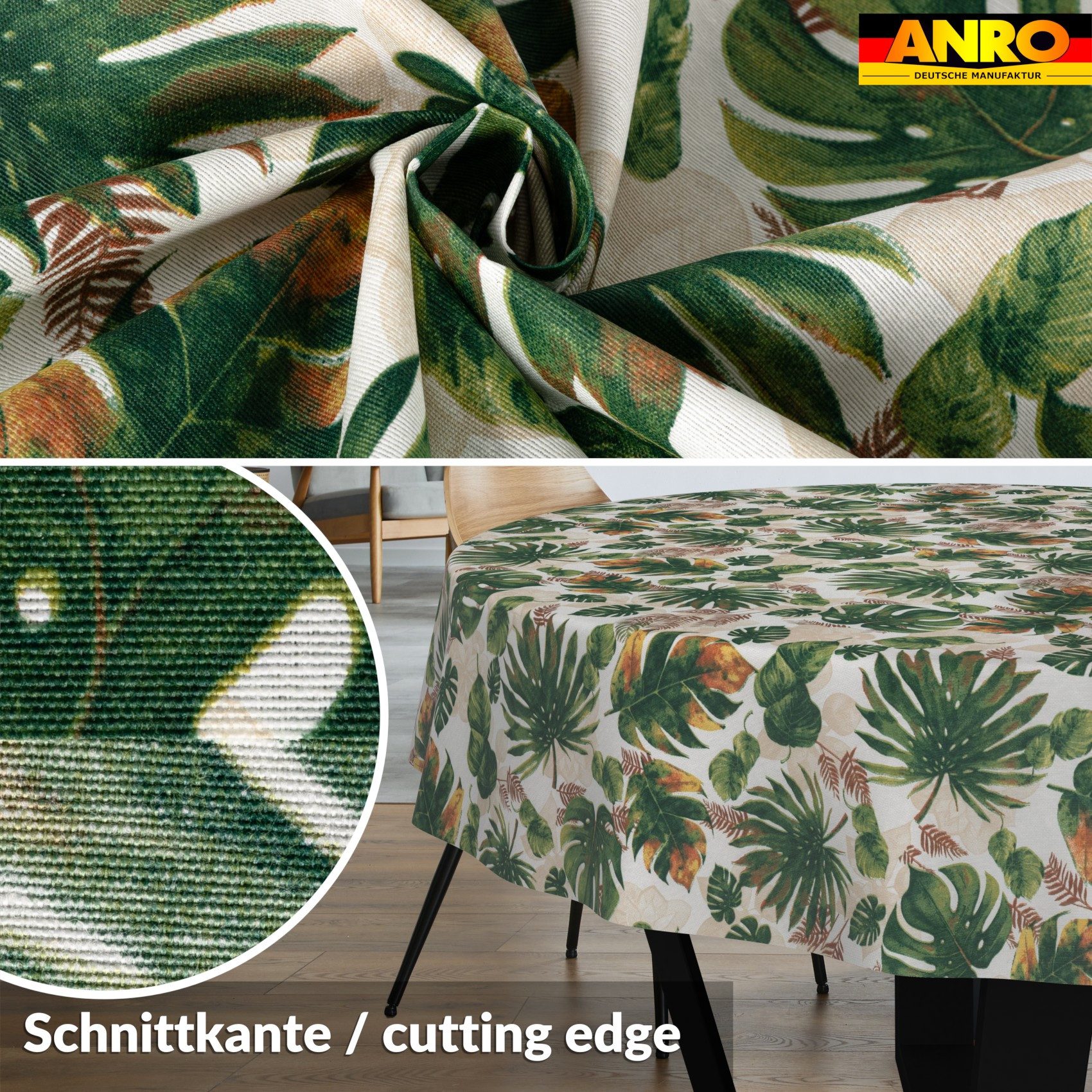 ANRO Tischdecke abwaschbar Tischtuch Baumwolle Polyester wasserabweisend (Einzelstück 1-tlg), Schmutzabweisend Aquarell Dunkelgrün Rund 100cm