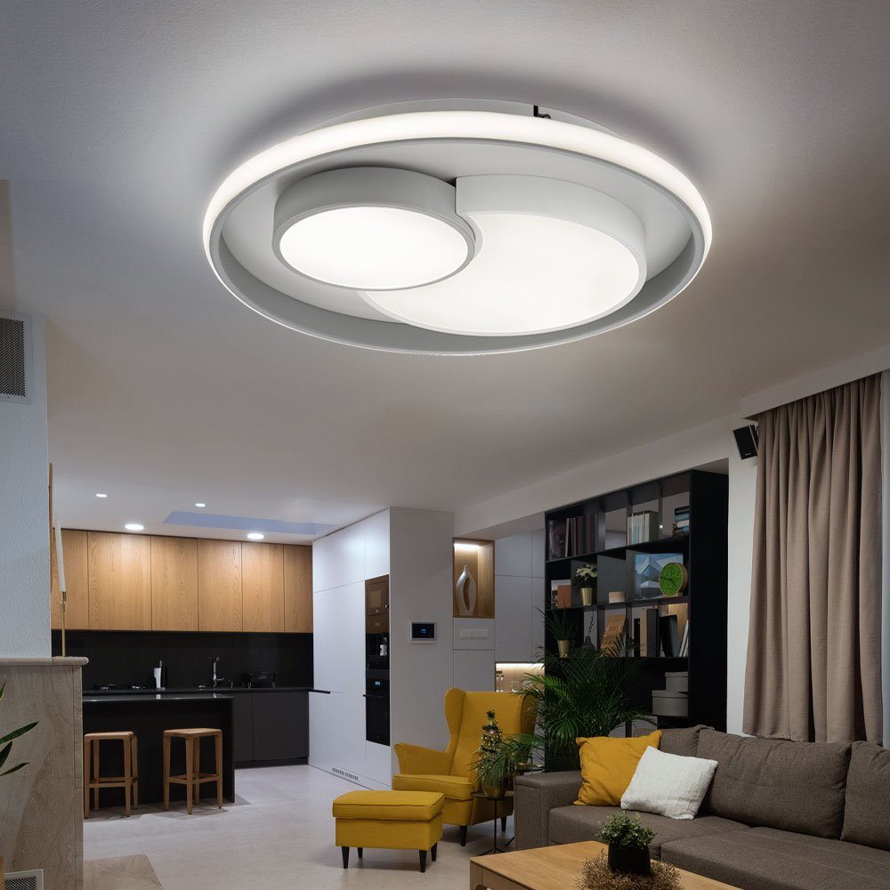 etc-shop LED Deckenleuchte, LED-Leuchtmittel fest verbaut, Warmweiß, Deckenleuchte  dimmbar über Schalter Wohnzimmer LED weiß grau