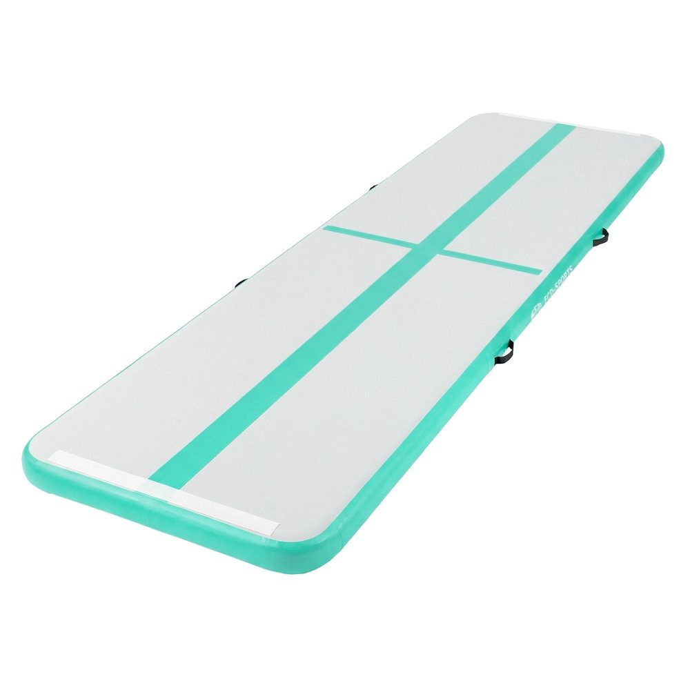 ECD Germany Sportmatte Aufblasbare Gymnastikmatte Airtrack Turnmatte Fitness Tumbling Matte, Yogamatte 4m Mint-Grün H:10cm inkl. Tragetasche Luftpumpe Flick-Set