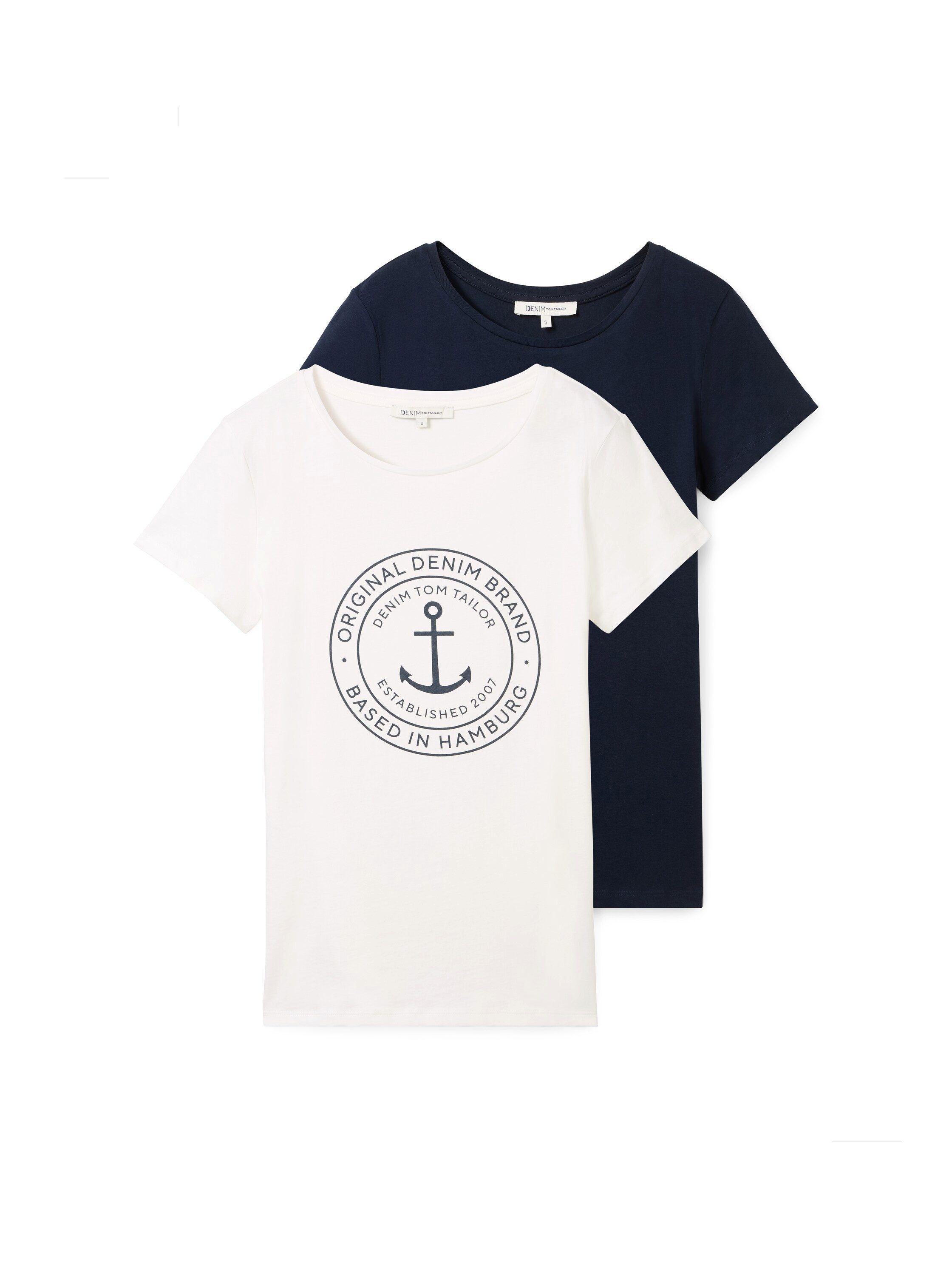 TOM TAILOR Denim T-Shirt (Packung, 2-tlg) Doppelpack mit Logo-Print
