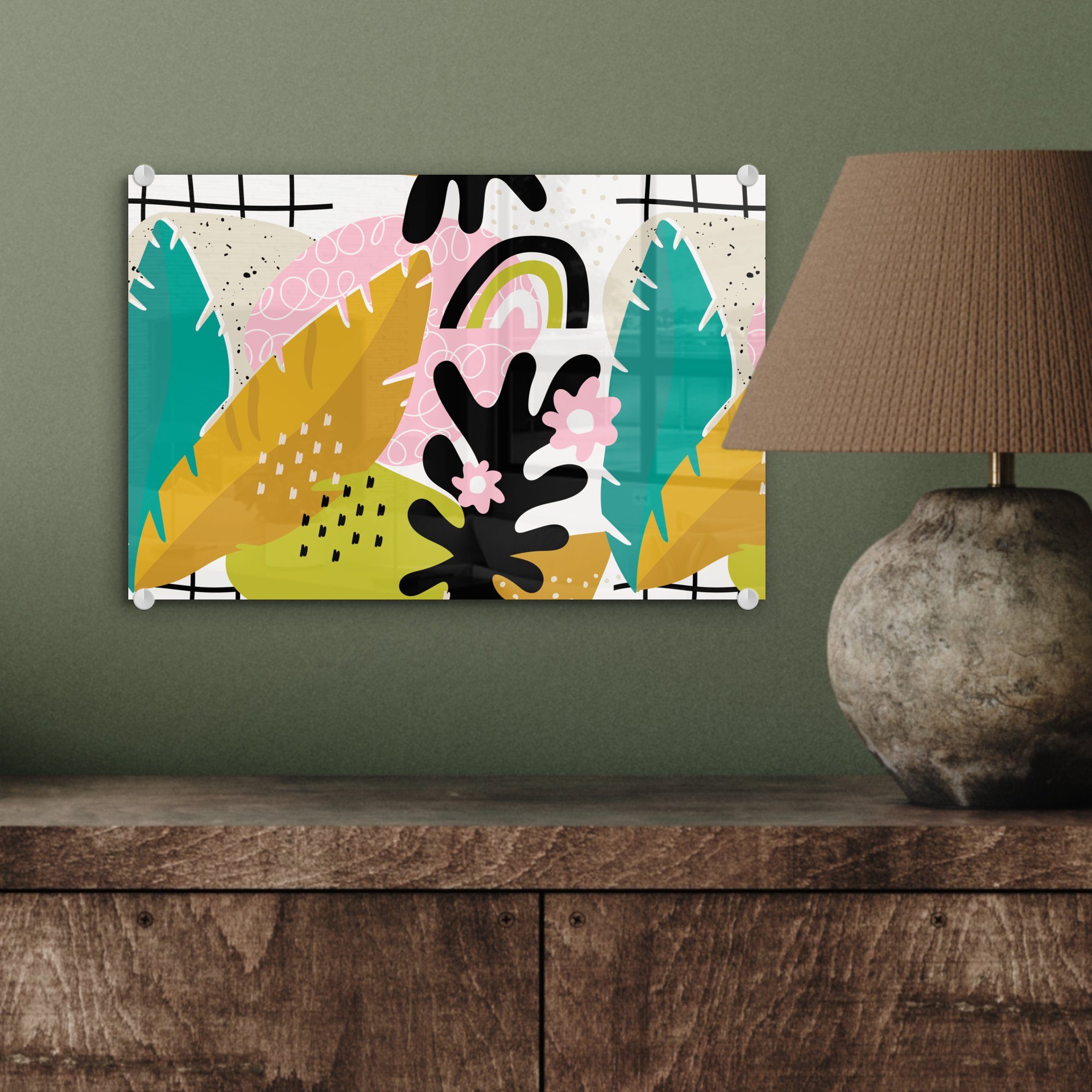 MuchoWow Acrylglasbild Dschungel - auf Wanddekoration - Muster, Glas - Bilder St), Wandbild Glas auf Glasbilder - (1 - Pflanzen Foto