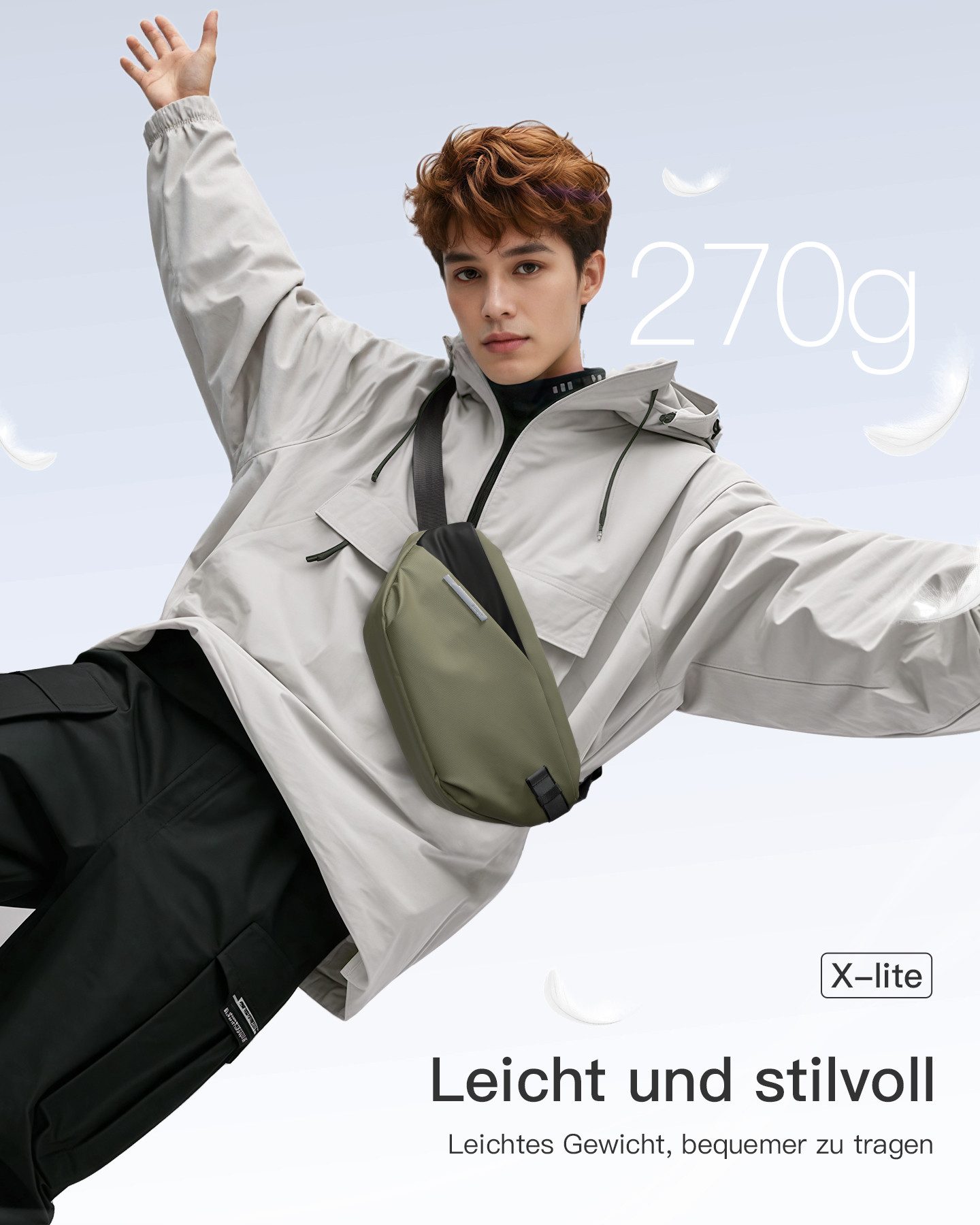 Inateck Gürteltasche 3,8 L Umhängetasche, Leichte Schultertasche Bauchtasche Crossbody Bag