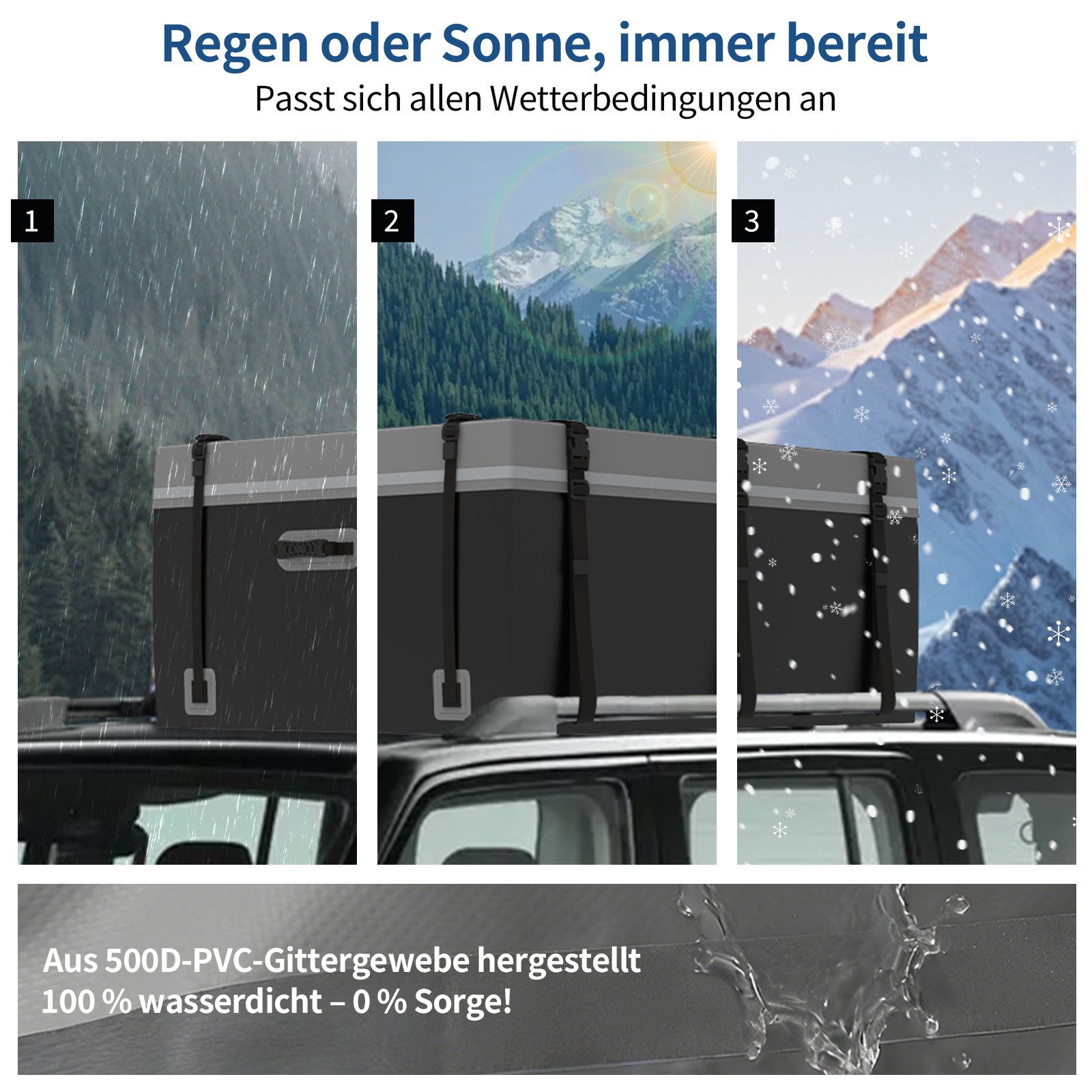 Puluomis Dachbox Auto 600L Faltbar Wasserdicht mit Türhaken, Schloss, 8 robuste Gurte, (500D Dachtasche Dachkoffer, für Autos mit/ohne Gepäckträger)