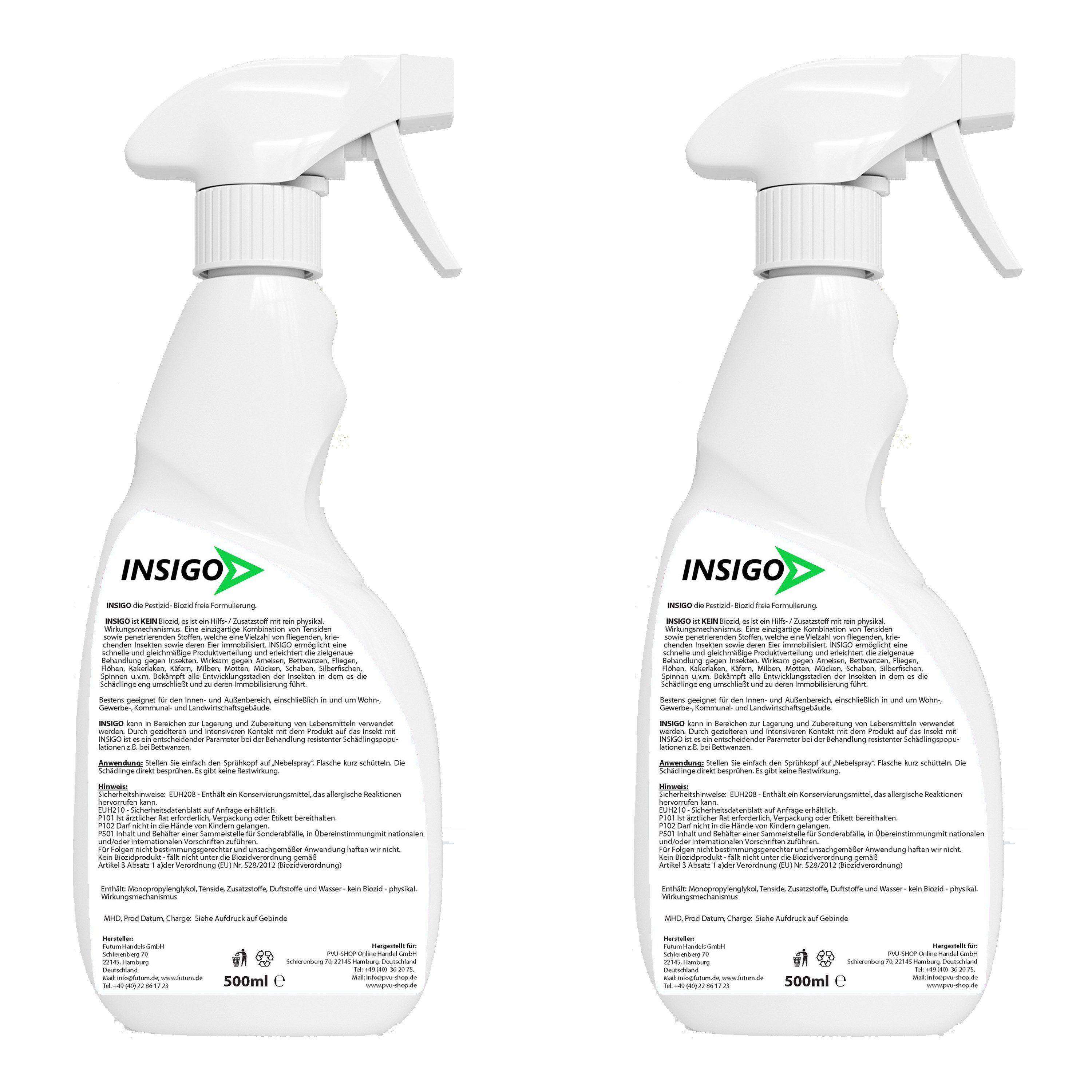 INSIGO Insektenspray Anti Floh-Spray Floh-Mittel Ungezieferspray, 1 l, biozidfreie Formel, auf Wasserbasis, geruchsarm, brennt / ätzt nicht
