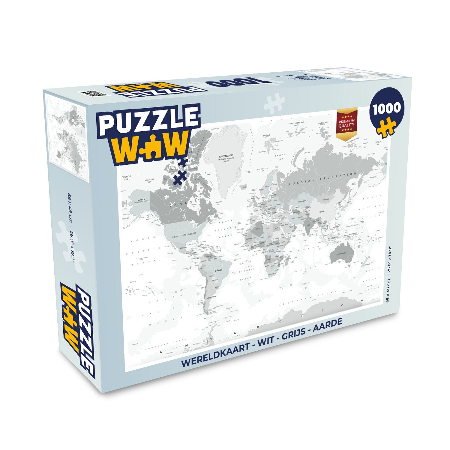 Puzzle Weltkarte - Weiß - Grau - Erde