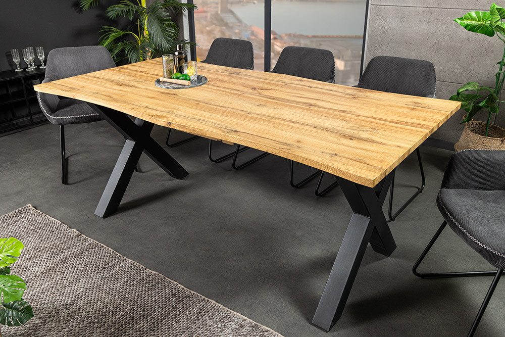 riess-ambiente Baumkantentisch WILD 160–200cm braun/schwarz - Wildeichen-Design, ausziehbar (Einzelartikel, 1-St), Industrial Design & X-Gestell aus Metall - ideal für bis zu 8 Personen
