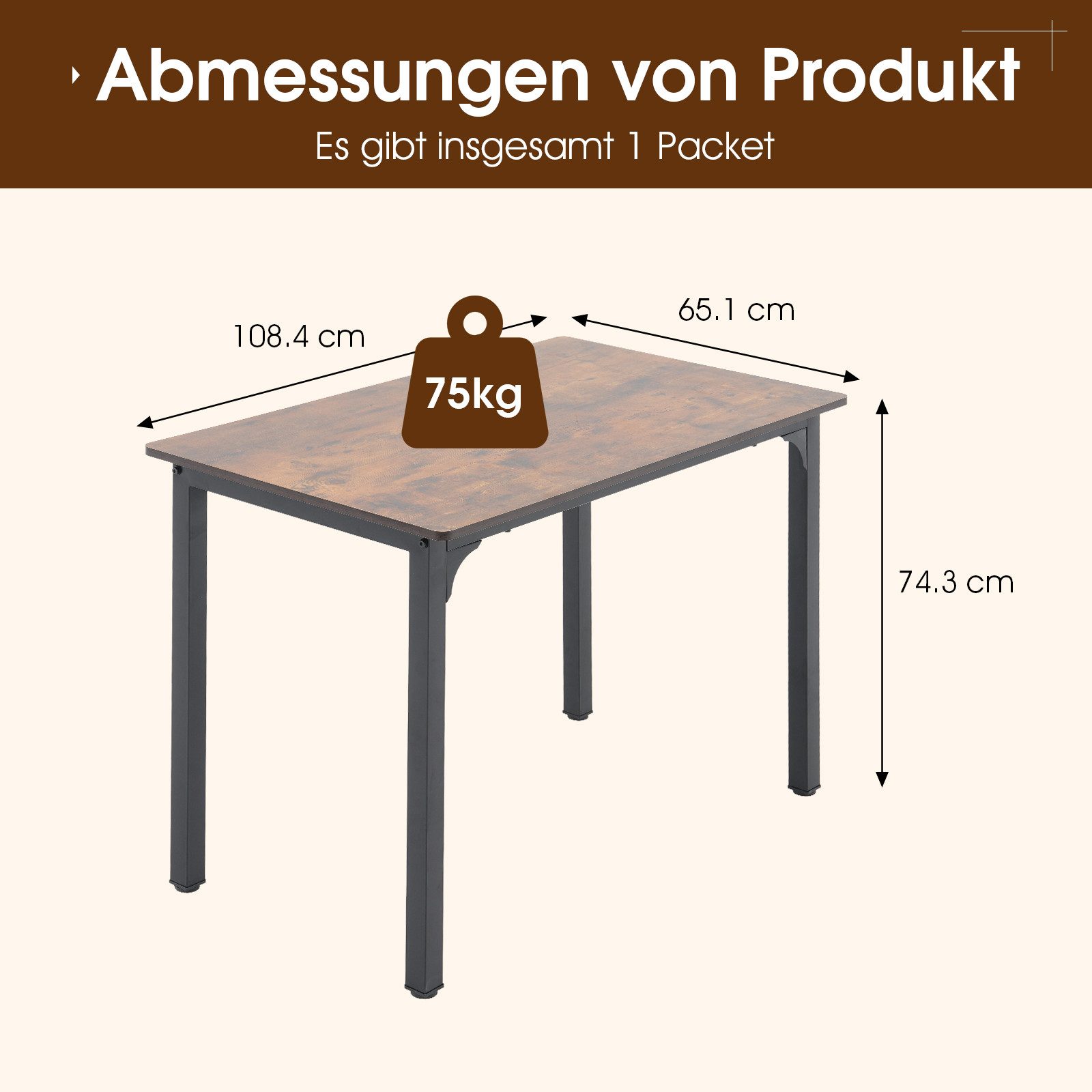 JOIVI Esstisch Küchentisch Industrial 108 x 65 x74 cm (Tisch mit Metallgest günstig online kaufen