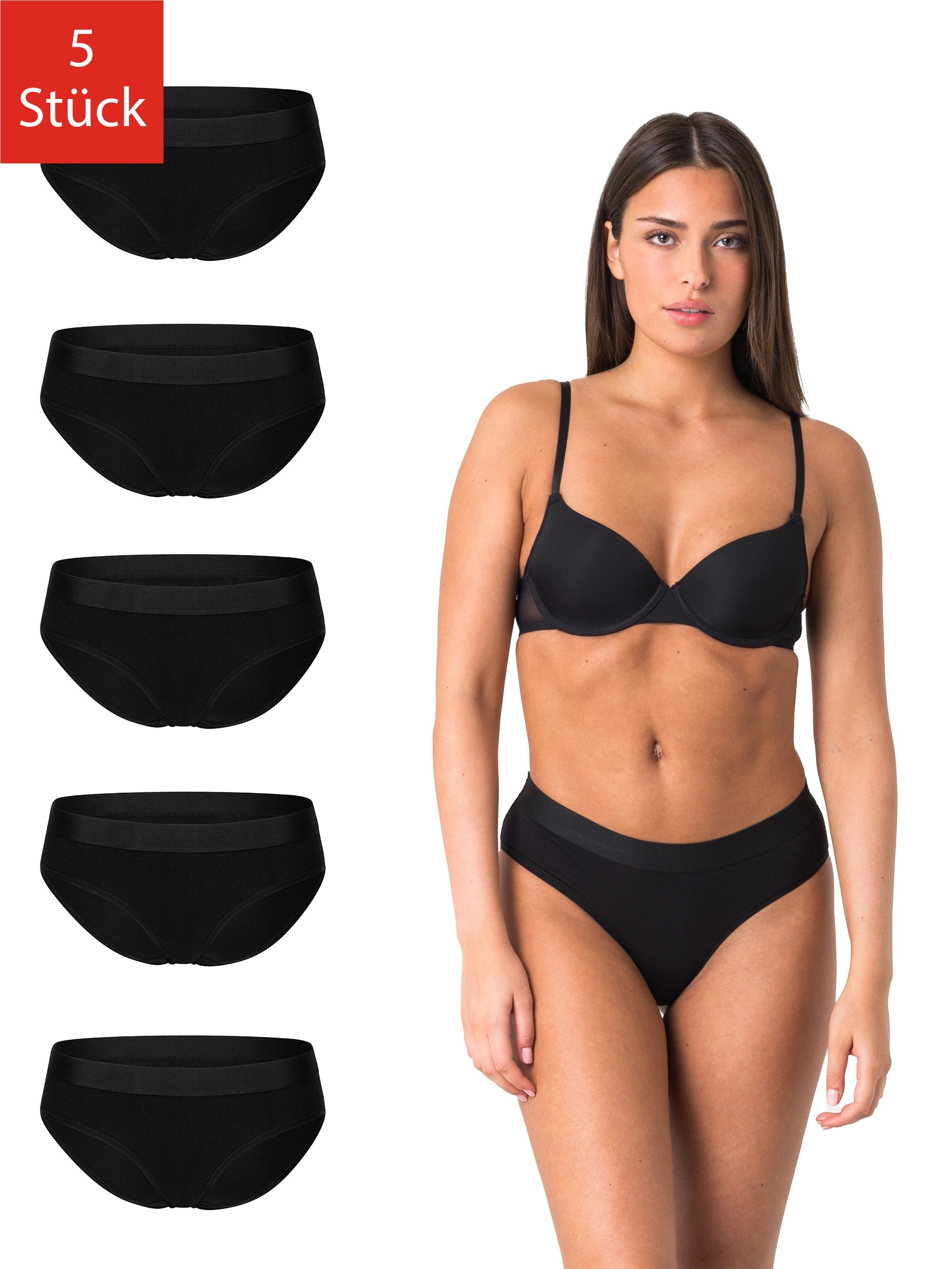 Elsie Bikinislip Unterhosen Damen aus 95% Baumwolle mit Stretch Slip Damen (Packung, 5-St., 5er-Pack) Bequeme Unterwäsche Frauen