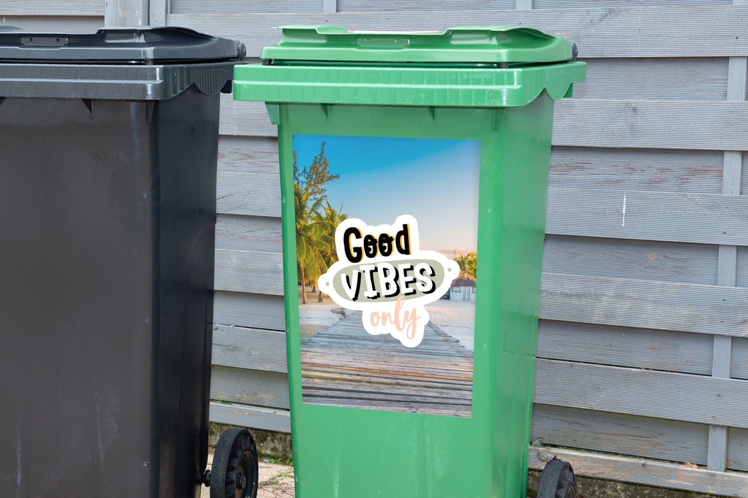 - (1 St), Sticker, Abfalbehälter Strand Sommer Zitat Container, Mülltonne, Mülleimer-aufkleber, - MuchoWow Wandsticker