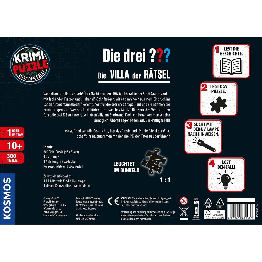 Kosmos Puzzle Krimipuzzle ??? 300 Teile / Die Villa der Rätsel (drei Fragezeichen), 300 Puzzleteile