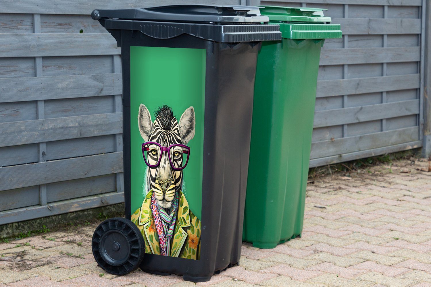 St), Zebra Tiere - Mülltonne, Abfalbehälter Sticker, MuchoWow Container, Mülleimer-aufkleber, Brille Wandsticker - (1 - Hippie