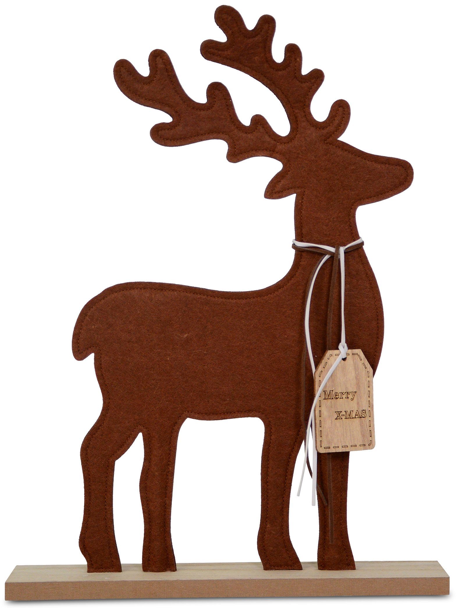RIFFELMACHER & WEINBERGER Weihnachtsfigur XMAS - Hirsch, Weihnachtsdeko, Deko-Figur aus Filz, auf Holzsockel mit XMAS-Anhänger, Höhe 40,5 cm braun | Dekofiguren