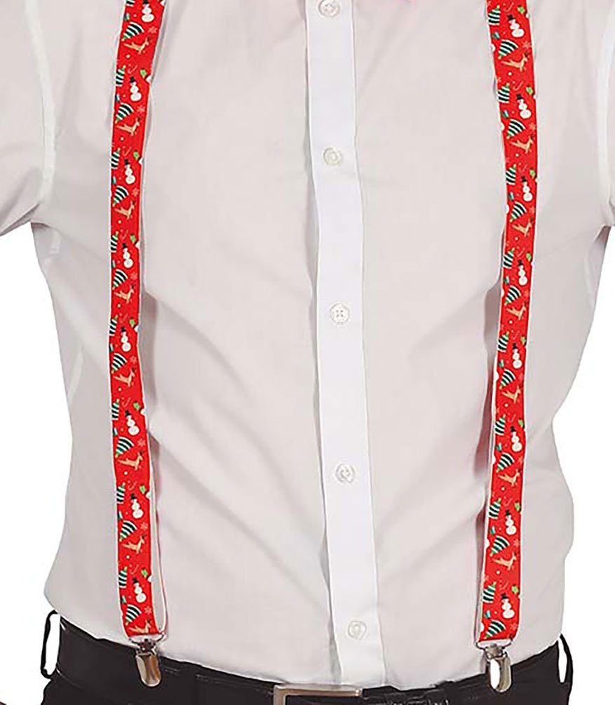 Karneval-Klamotten Kostüm Hosenträger Weihnachten Nikolaus Herren rot, Weihnachtshosenträger mit Weihnachtsbaum Schneemann
