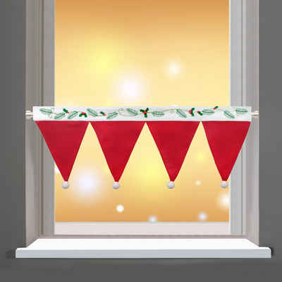 Scheibengardine Weihnachtsmütze, Delindo Lifestyle, Stangendurchzug (1 St), blickdicht, Wirkware, mit Stangendurchzug, für die Küche, mit LED-Beleuchtung