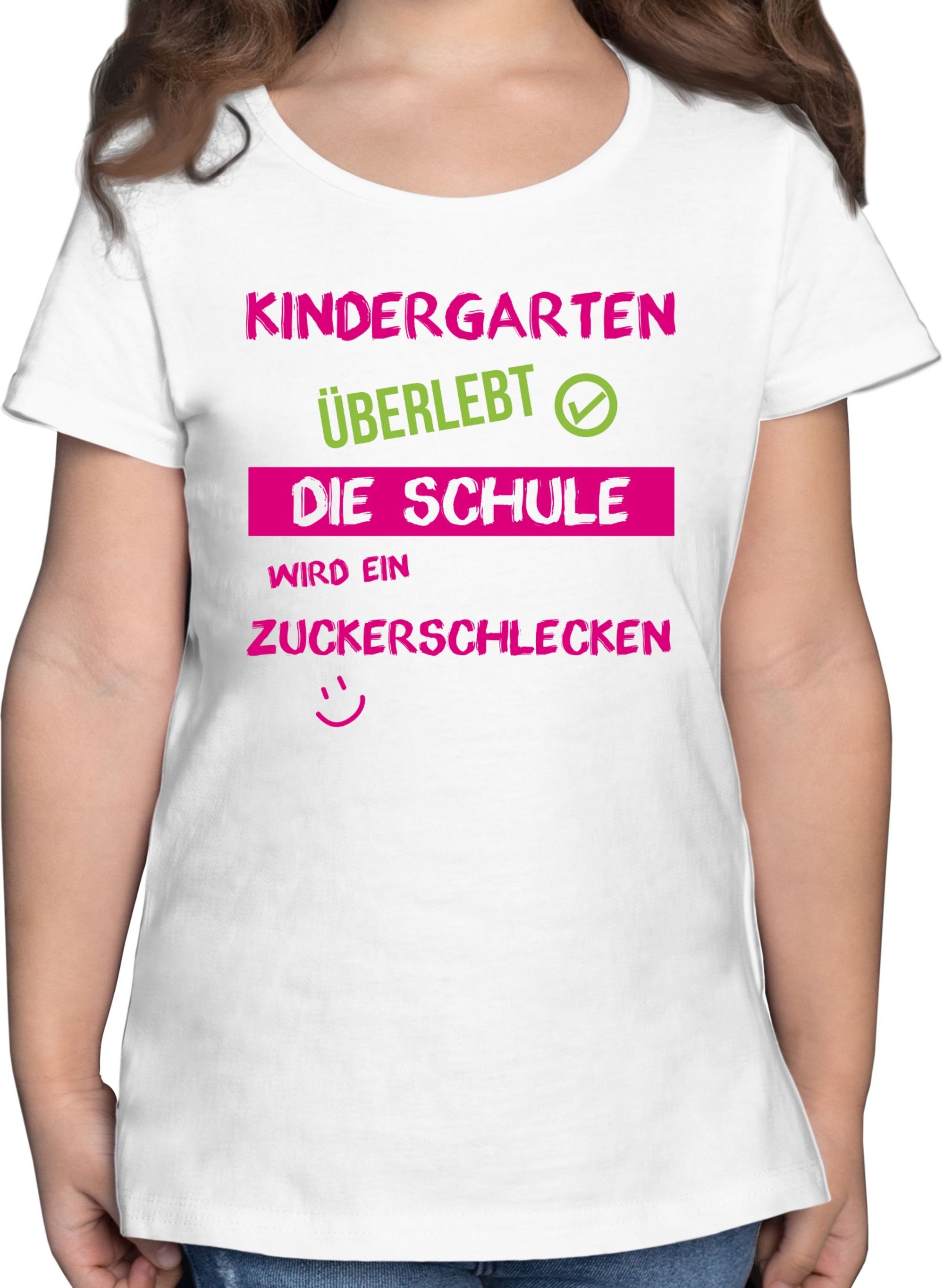 Shirtracer T-Shirt Kindergarten überlebt rosa Emoticon Einschulung Mädchen 3 Weiß
