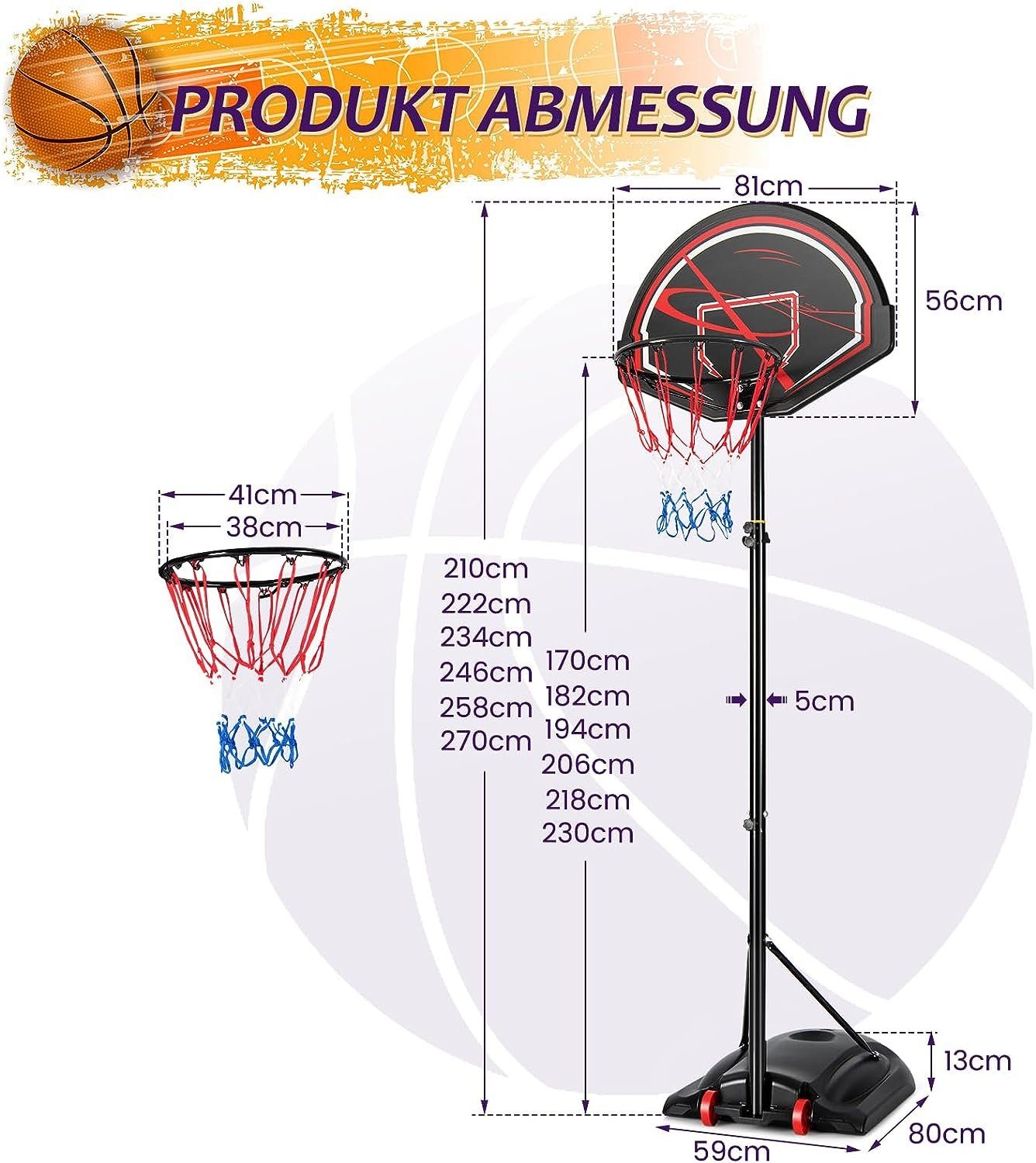 KOMFOTTEU Basketballständer Basketballanlage, 170-230cm höhenverstellbar