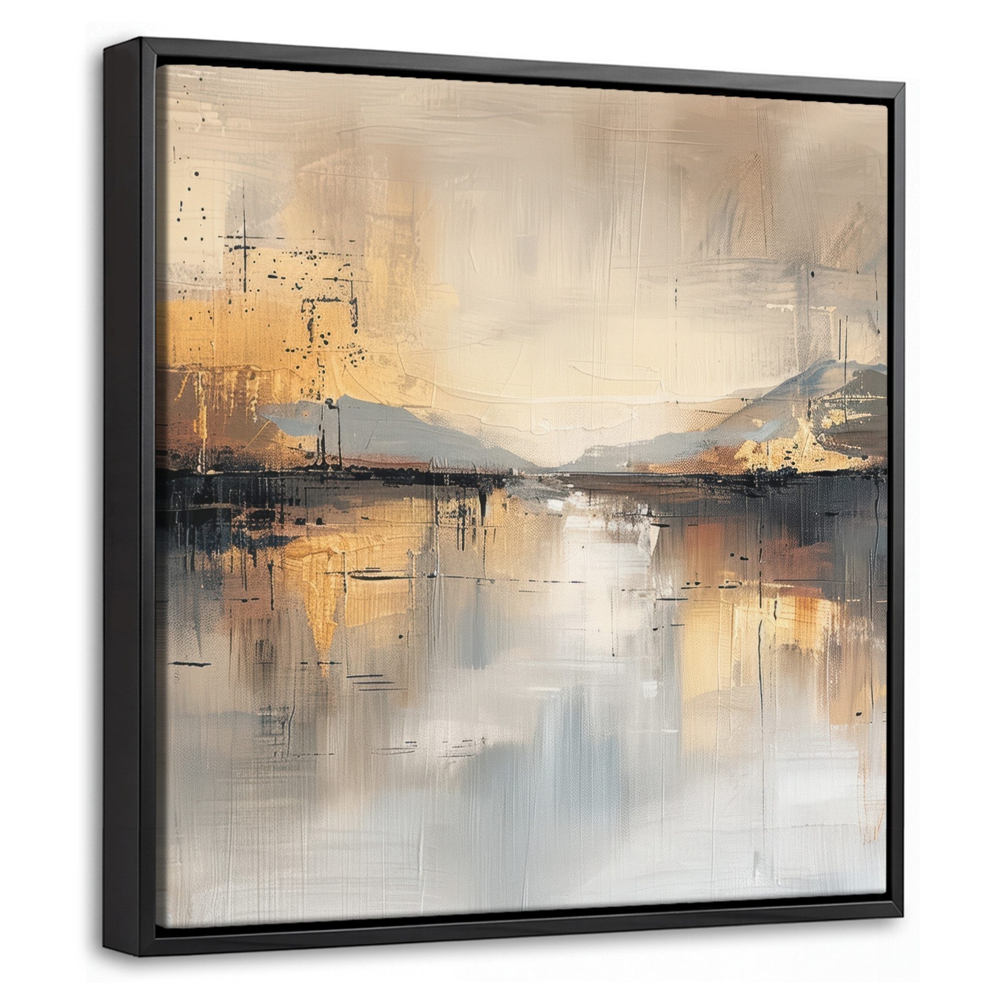OneMillionCanvasses® Leinwandbild mit Rahmen - Abstrakt - Modern - Beige - Ästhetisch - Gold, Fotodruck (1 St), Leinwand Bilder Klein, Wand Dekoration Aesthetic 20x20cm