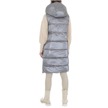 Ital-Design Steppweste Damen Freizeit Kapuze Gefüttert Winterjacke in Silber