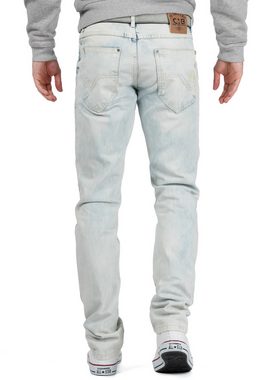 Cipo & Baxx 5-Pocket-Jeans Hose BA-CD319X Hellblau W29/L32 (1-tlg) mit dicker Ziernaht und Logo