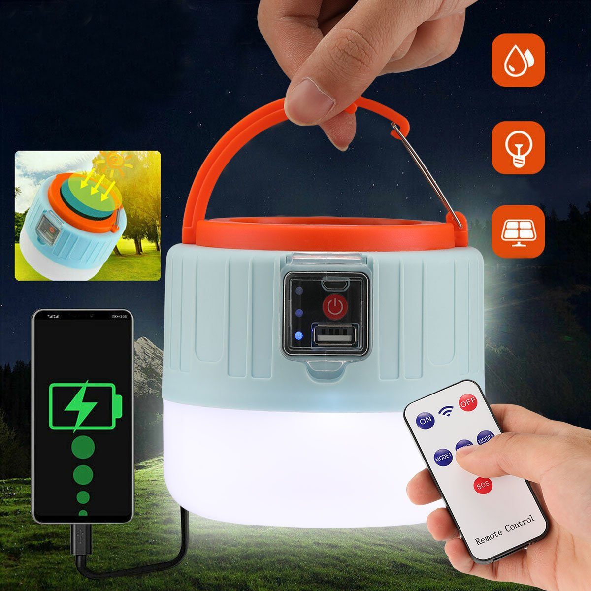 LED Solarleuchte Camping Lampe USB Aufladbar Solar Laterne Akku Garten  Zeltlicht