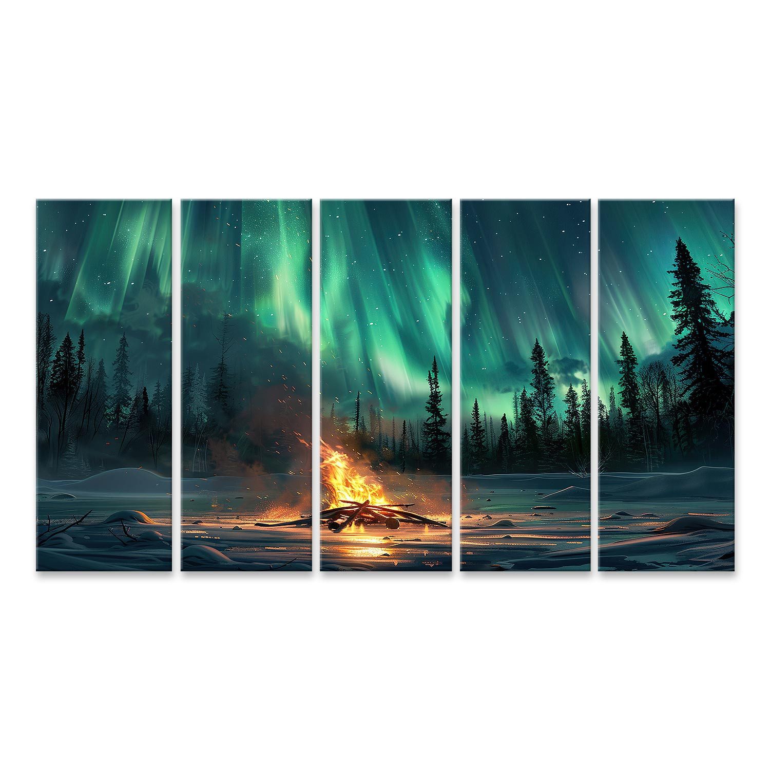 islandburner Leinwandbild Schöne Polarlichter, strahlende Aurora Borealis, winterliche Atmo