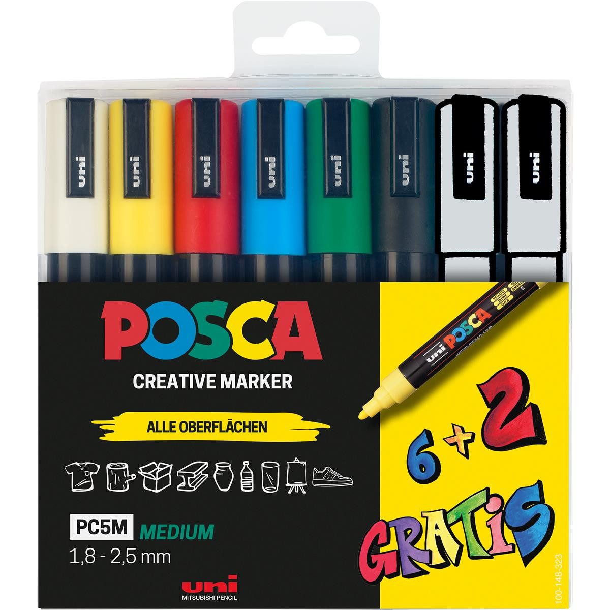 uni-ball Lackmarker uni-ball POSCA PC-5M Marker - 6+2 Set
