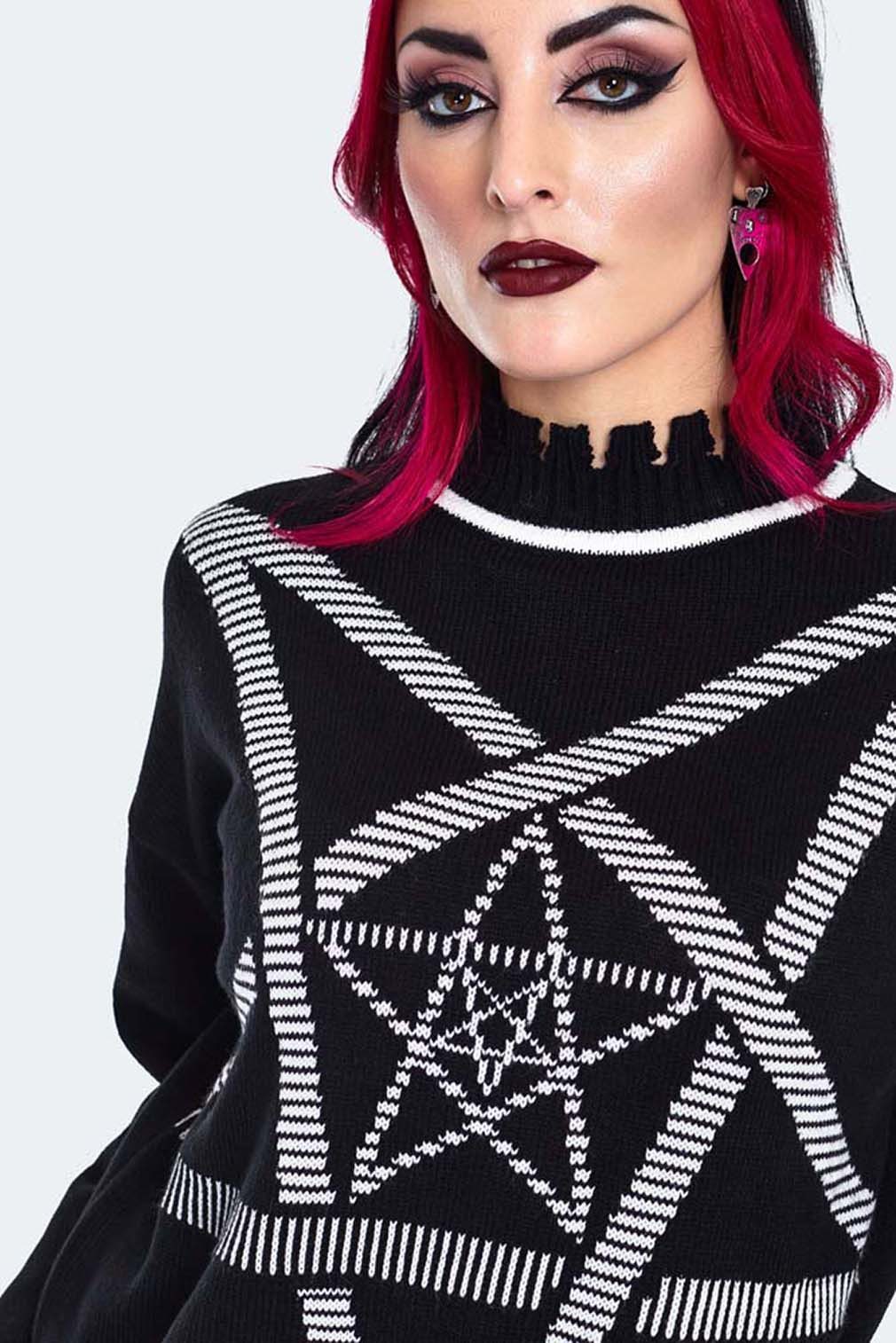 Jawbreaker Strickpullover Pentagram Star Oversized Strickpullover Okkult Goth Gothic Punk Grufti