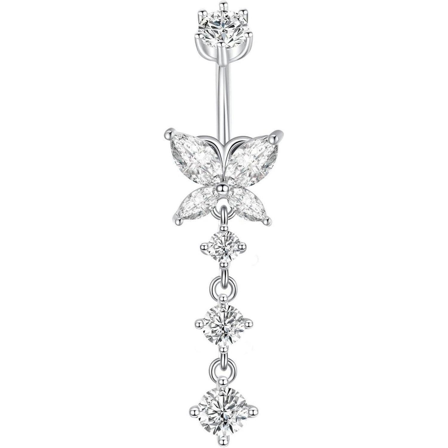 Besyvvin Bauchnabelpiercing 925 Sterling Silber Bauchnabelpiercing mit Zirkonia 10mm 14G Piercing