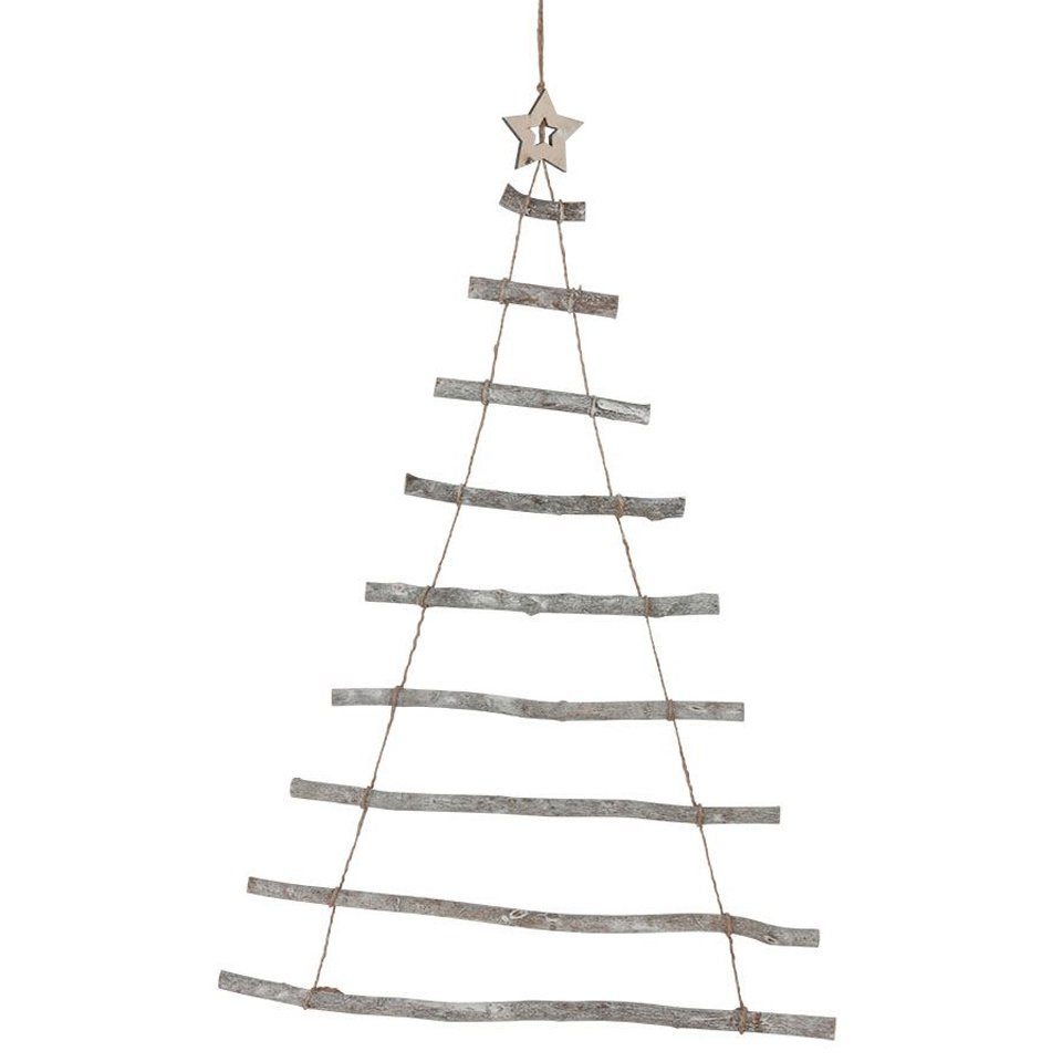 Spetebo Wanddekoobjekt Holz Weihnachtsbaum aus Ästen - 90 9 cm