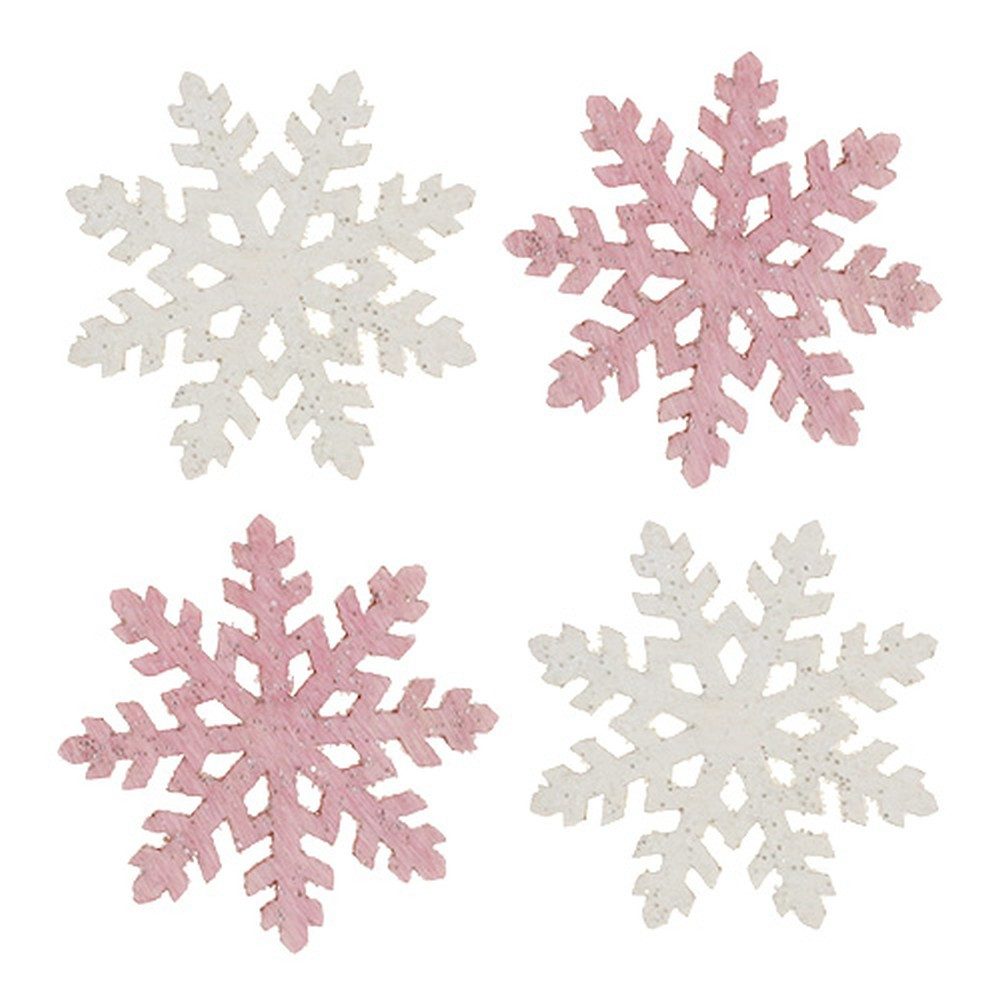 Florists Products Schneemann Weihnachtsdeko Holz-Schneeflocken 4cm Pink/Weiß mit Glitter, 72 Stück