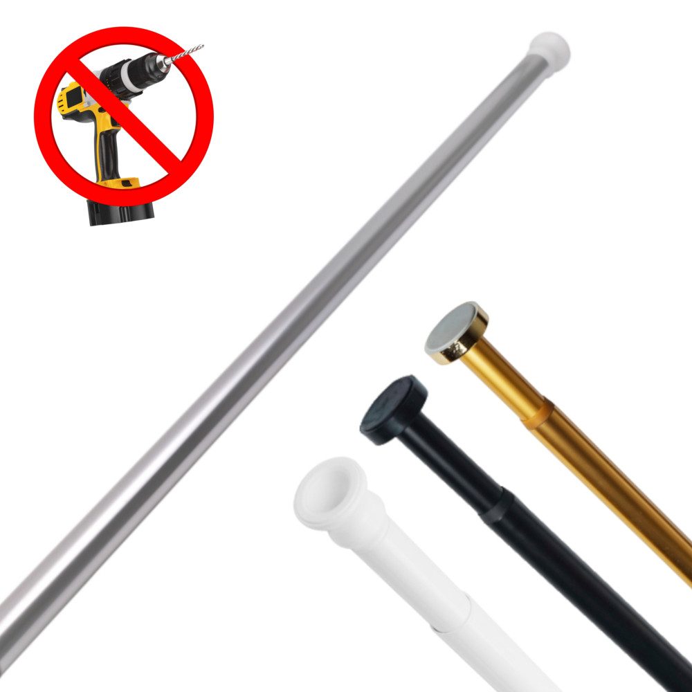 Sanilo Duschvorhangstange 90 - 160 cm oder 120 - 220 cm in schwarz, gold, weiß, chrom, Ø 28 mm, ausziehbar, Klemmstange, geklemmt, Aluminium, einfache Montage ohne Bohren, für Duschvorhang, bis zu 10 Kg belastbar