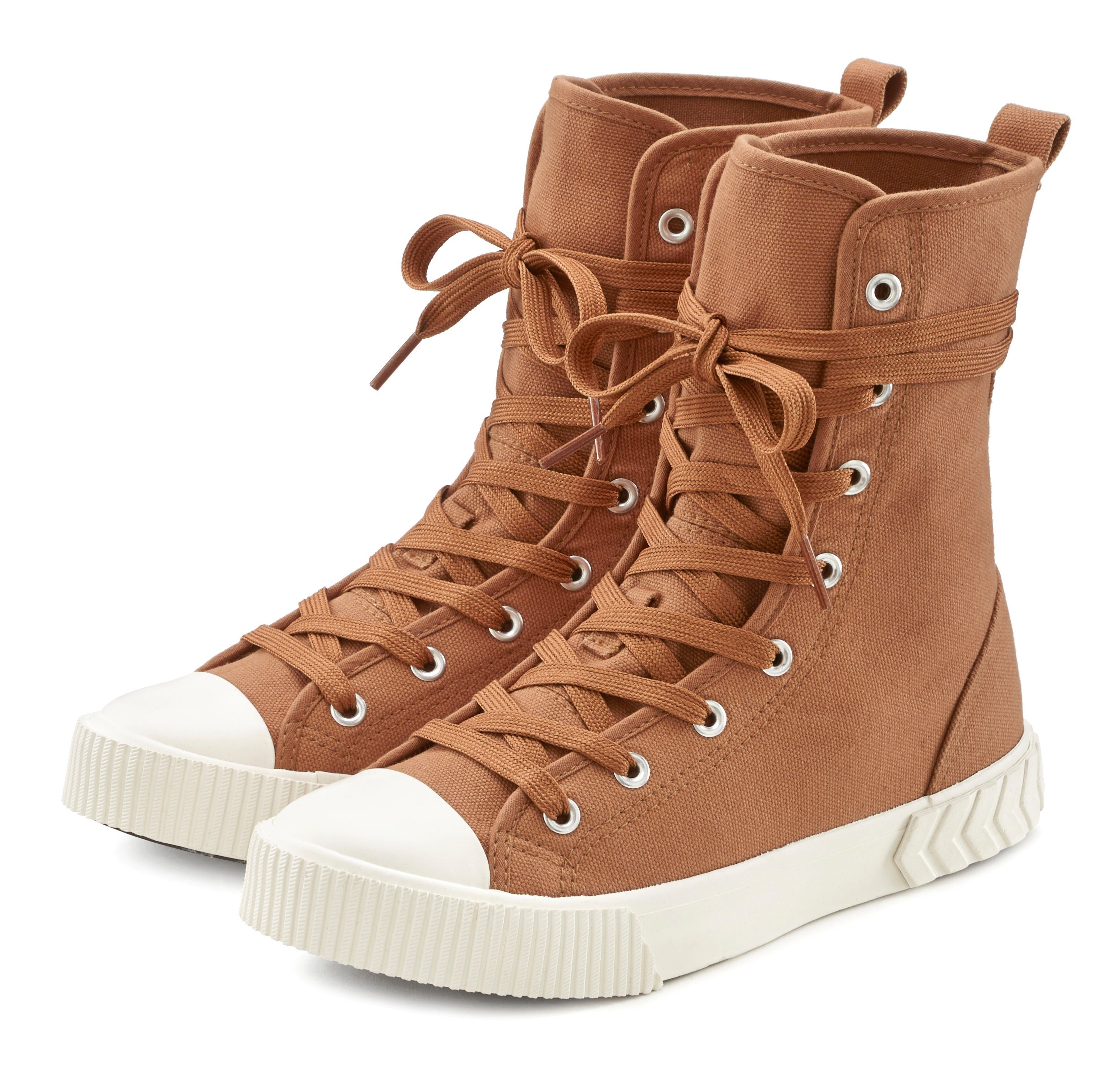 LASCANA Stiefelette im Combat Look, High Top Sneaker, Schnürschuh, Textil-B günstig online kaufen